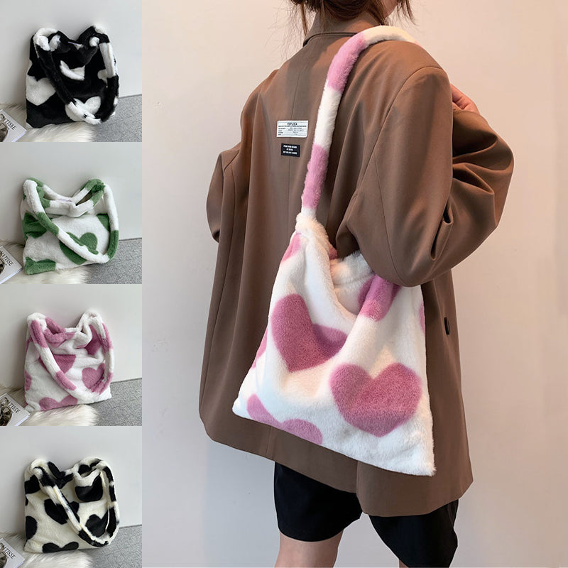 Love Heart Shoulder Bags - Winter Plush Shopping Tote for Women | Cute Crossbody Purse for Daily Use, Date Night & Gift Giving