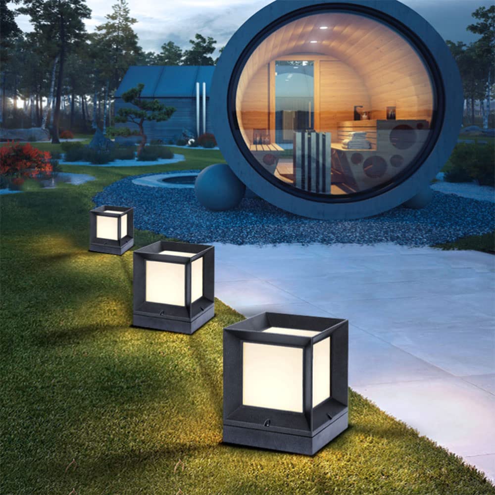Modern Outdoor Lawn Pillar Light - IP54 Waterproof Landscape Column Light with E27 Base for Patio, Porch, Garden & Fence Lighting | Durable Square Post Light Fixture for Yard, Pathway & Driveway Decoration