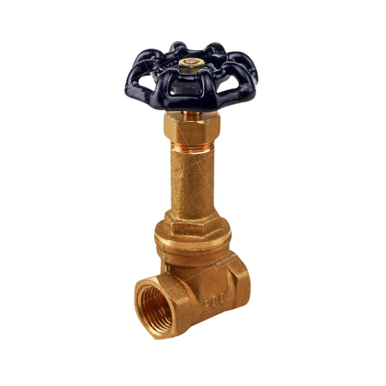 66564-5 Midline Valve 3/4 Inch FIP Long Bonnet Gate Valve - 5 Pack Cast Brass for Water & Gas Lines - Perfect for Plumbing, Irrigation & Industrial Applications