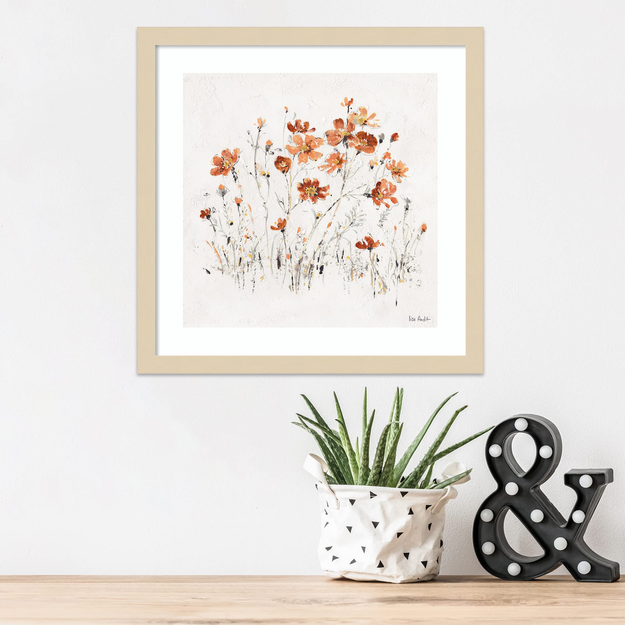 Amanti Art Framed Wall Art Print 17x17 - Wildflowers II Orange by Lisa Audit, Abstract Floral Painting, Modern Contemporary Home Decor for Living Room, Bedroom, Bathroom & Kitchen - Perfect for Housewarming Gifts & Interior Design