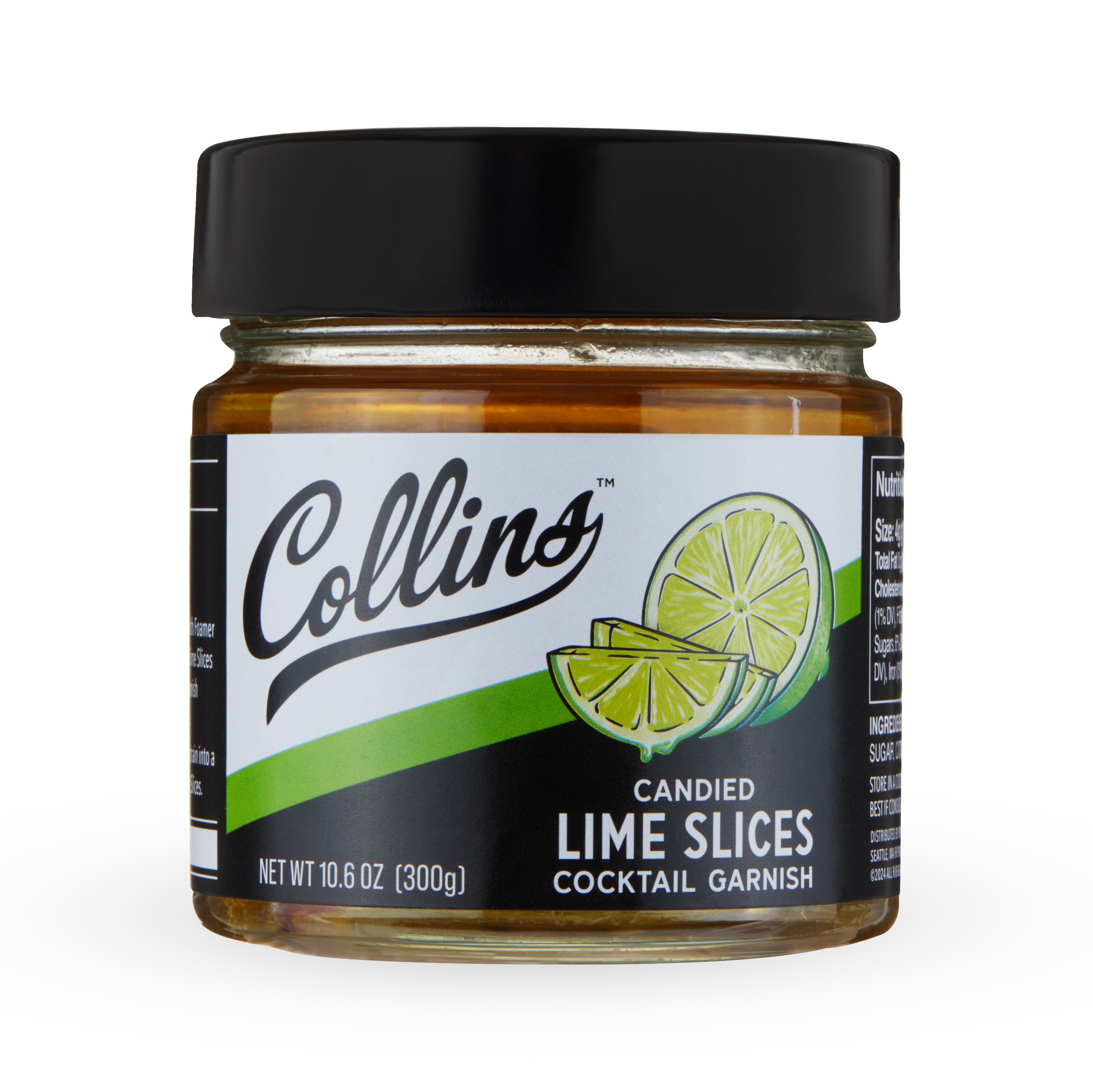 Collins Candied Lime Slices in Syrup 10.6 oz - Sweet & Tangy Cocktail Garnish for Mojitos, Desserts & Baking