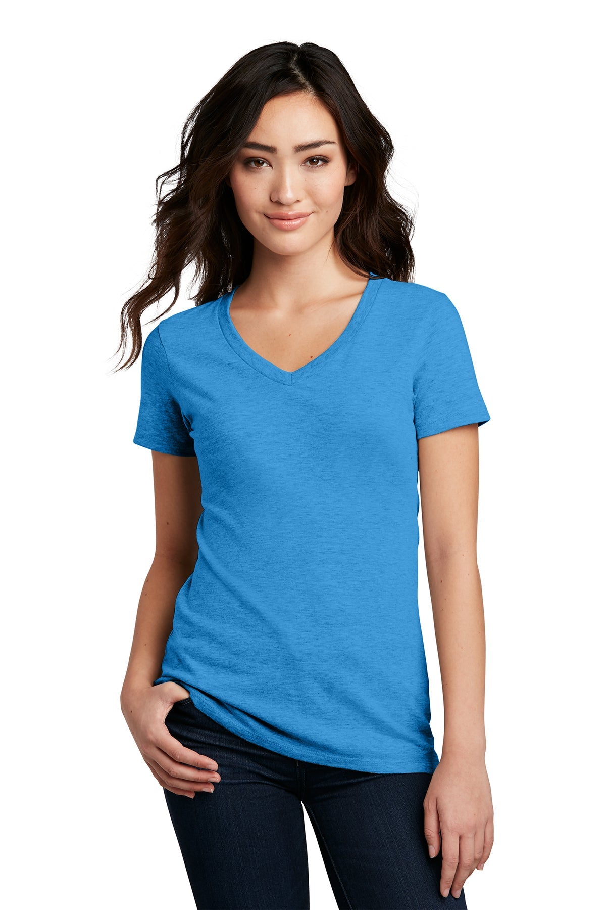 District Made Women's Perfect Blend V-Neck T-Shirt - Heathered Bright Turquoise - Soft & Comfortable for Casual Wear, Workouts & Everyday Outfits