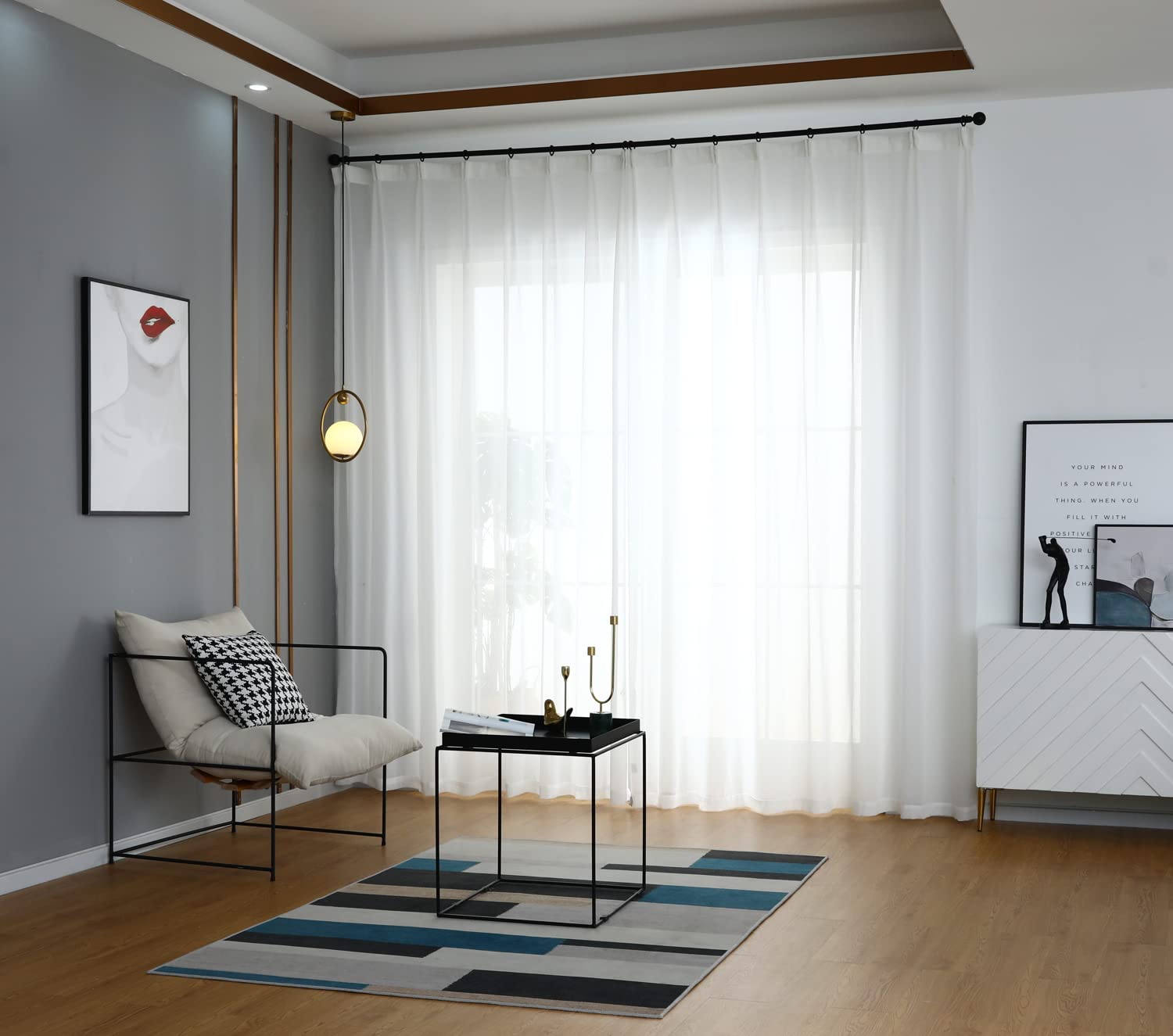 LOYOLADY White Linen Sheer Curtains 2 Panels - 84