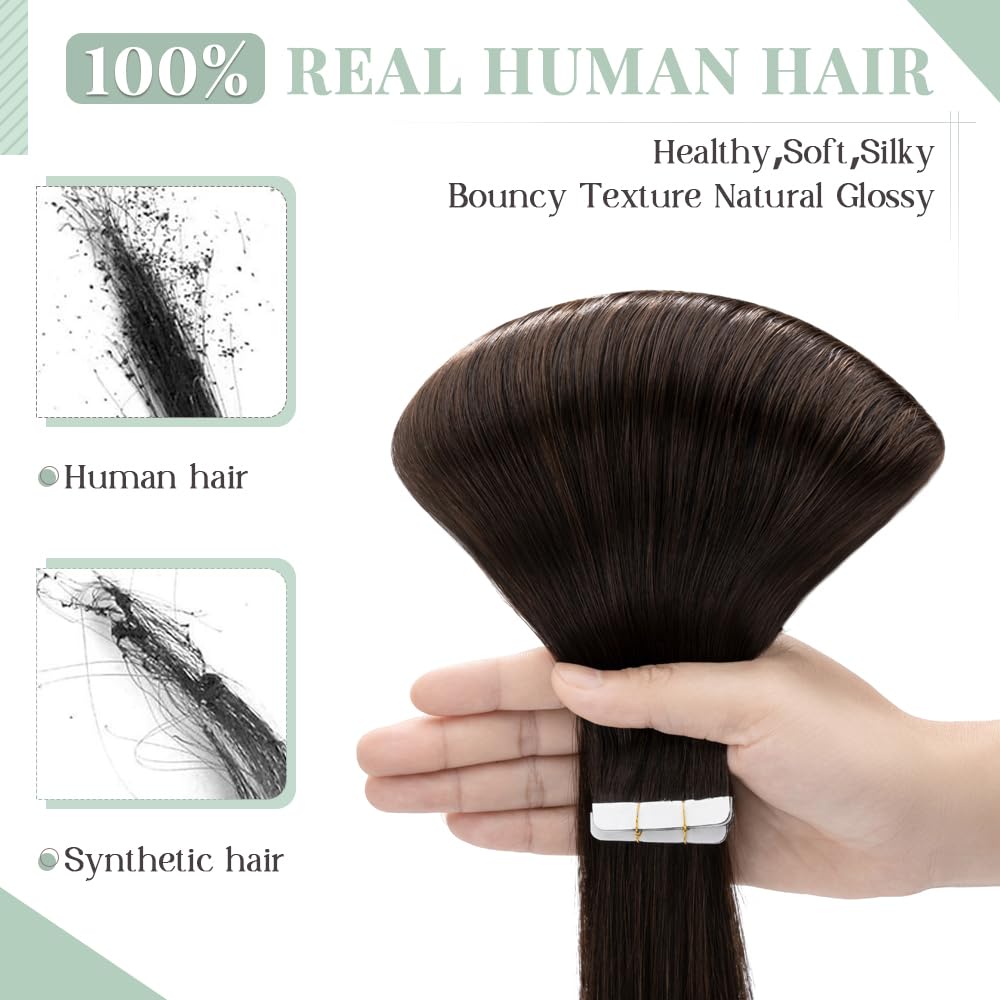 100% Remy Human Hair Tape in Extensions - 40pcs 100g Seamless Balayage Skin Weft (22 Inch, #02 Dark Brown) for Natural Volume & Length | Perfect for Weddings, Parties & Daily Styling
