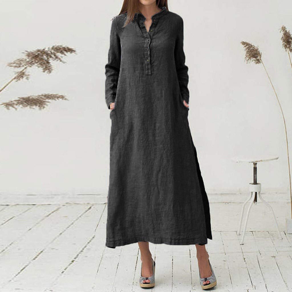 Trendy 2024 Women's Fall Long Sleeve Maxi Dresses - Solid Color Casual Shirt Dress with Pockets | Perfect for Autumn Outfits, Office Wear & Weekend Brunch