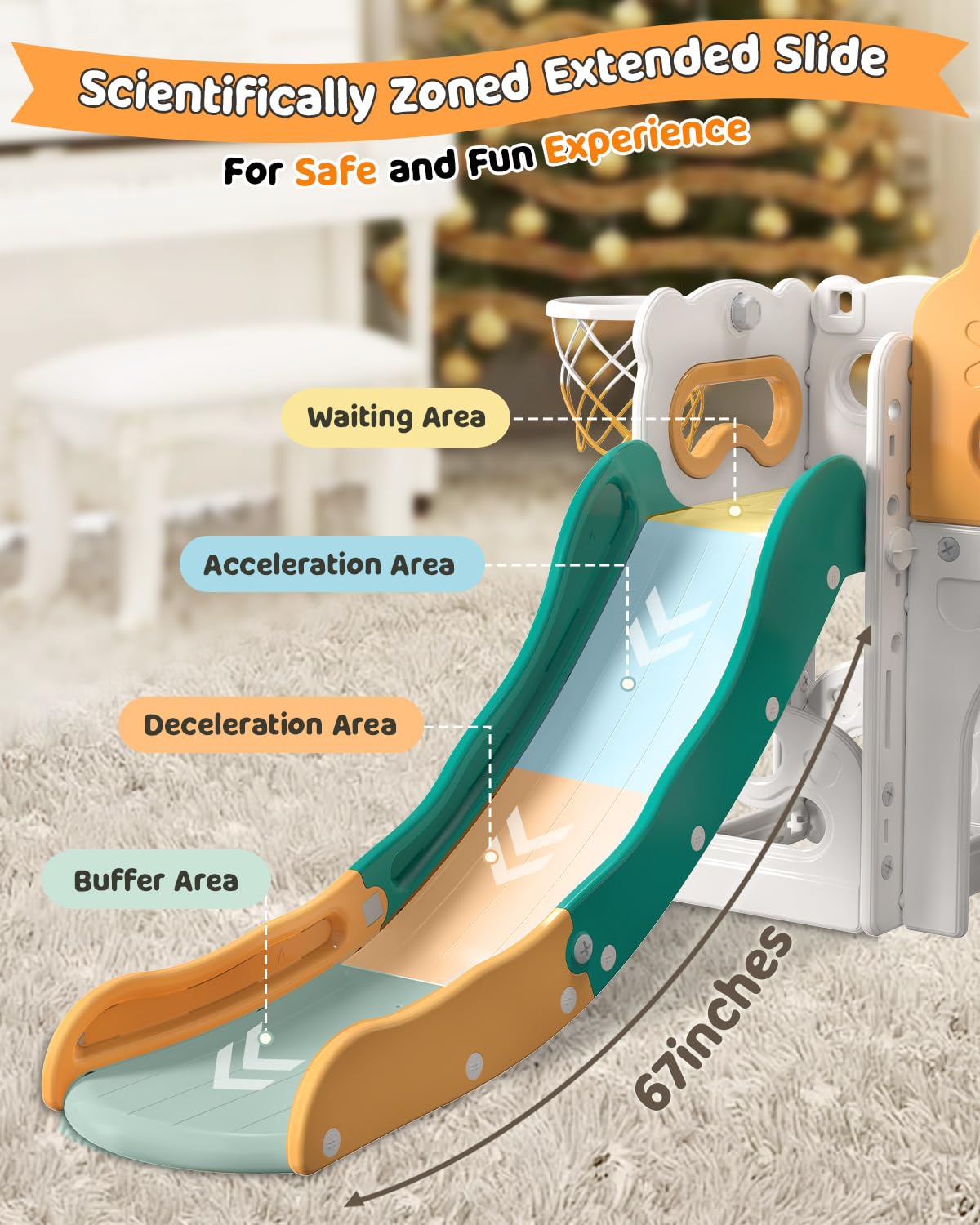Babytronic 7-in-1 Toddler Slide Playset for Kids Ages 1-3 - Indoor/Outdoor Baby Slide with Basketball Hoop & Telescope - Green & Yellow Toddler Playground Equipment for Backyard, Nursery & Daycare Fun