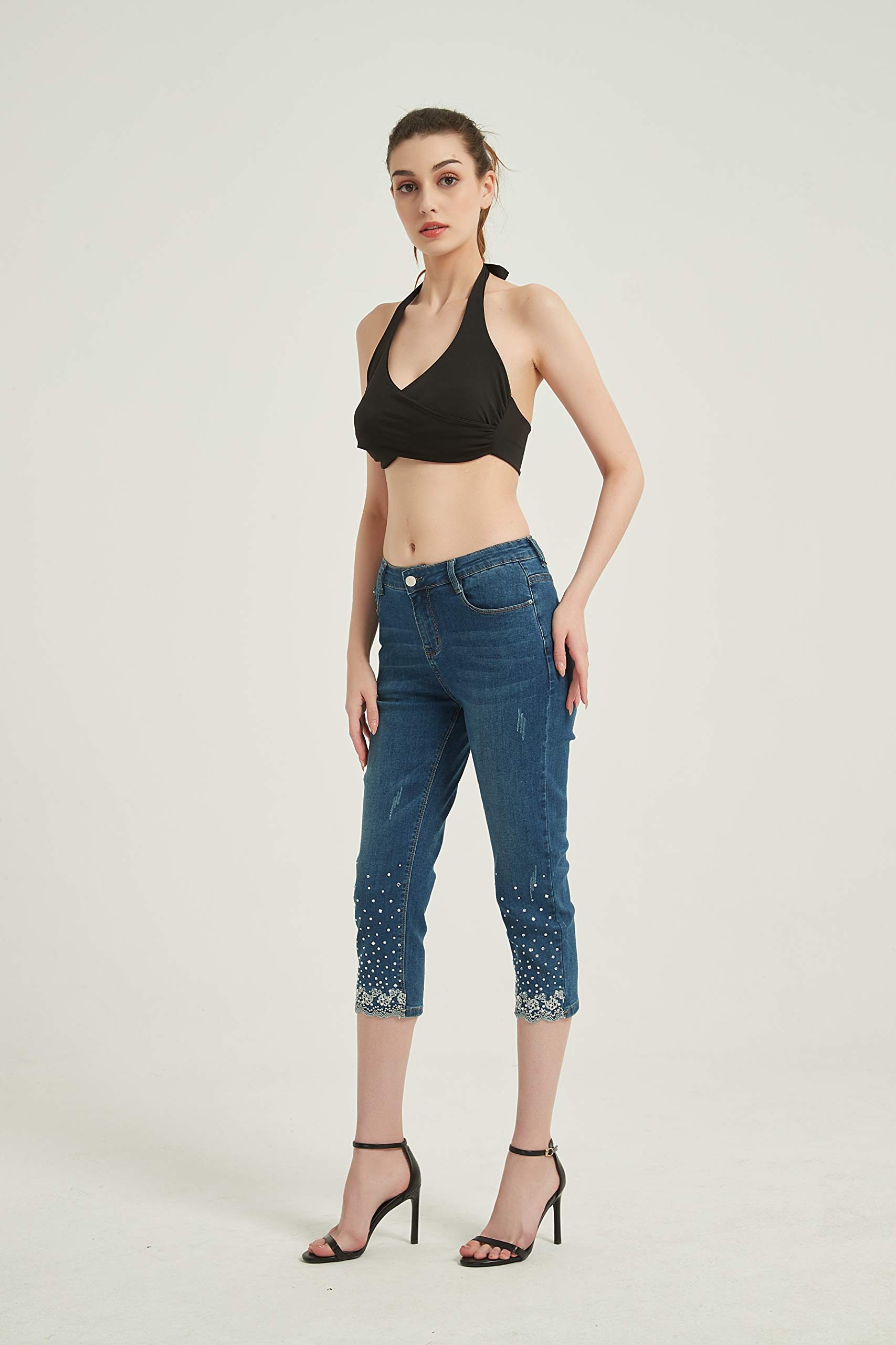 ZENTHACE Women's Mid Rise Stretchy Capri Jeans - Comfortable Slim Fit Pants for Casual Wear, Work & Travel