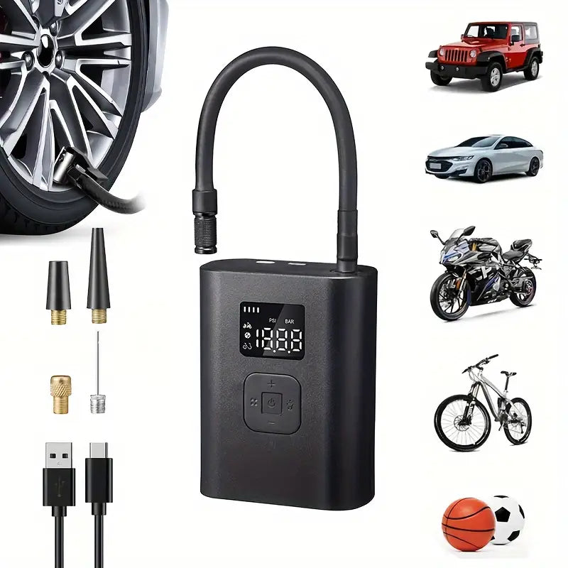 Portable 150 PSI Cordless Tire Inflator - Digital Air Compressor Pump for Cars, Bikes, Motorcycles & Sports Balls | Adjustable Pressure, 4 Modes, LED Display & Built-in Light | Perfect for Road Trips, Emergency Use & Outdoor Activities