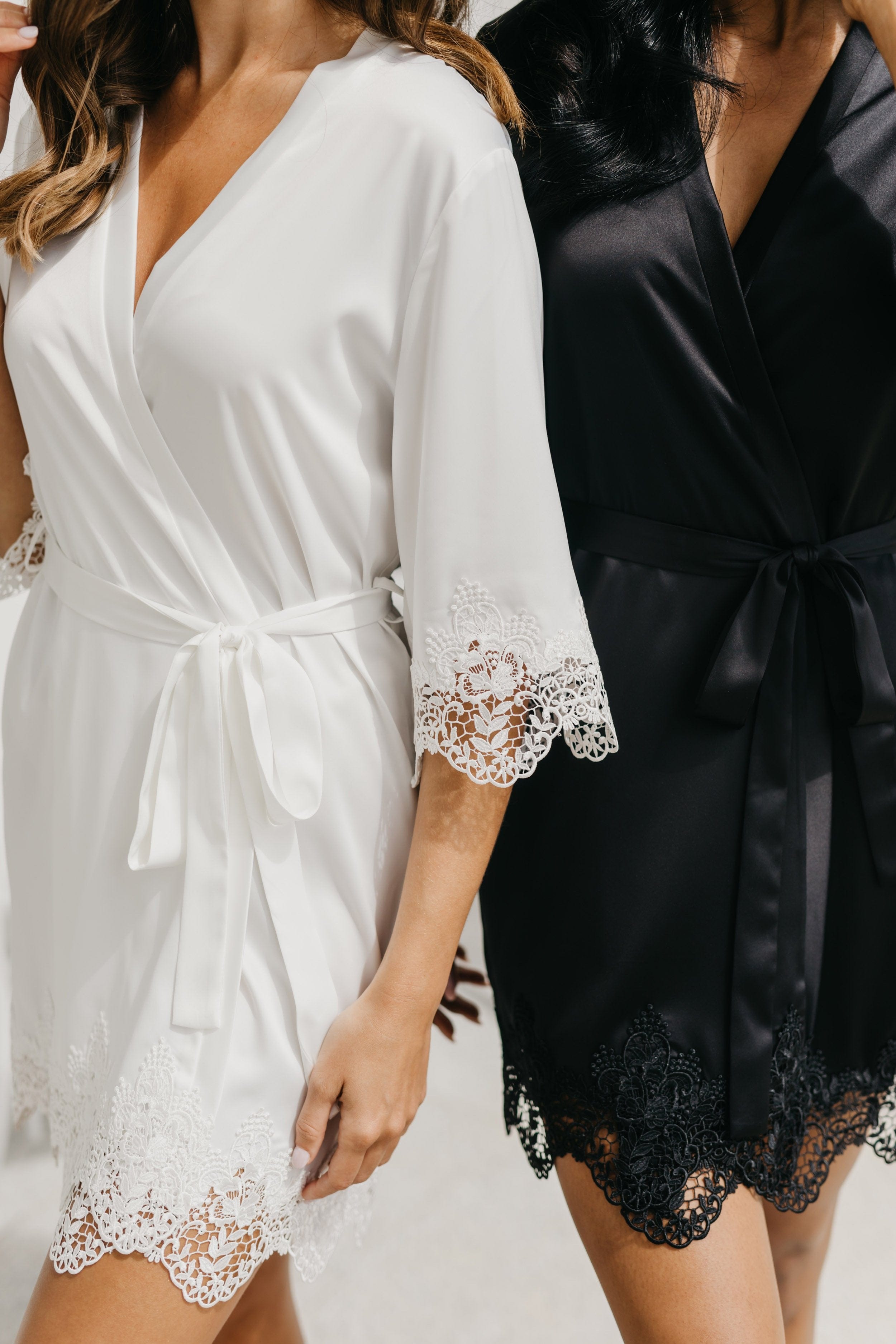 Elegant Chiara Lace Trim Robe - Women's Floral Lace Kimono Bathrobe for Spa, Bridal Shower & Hotel Luxury