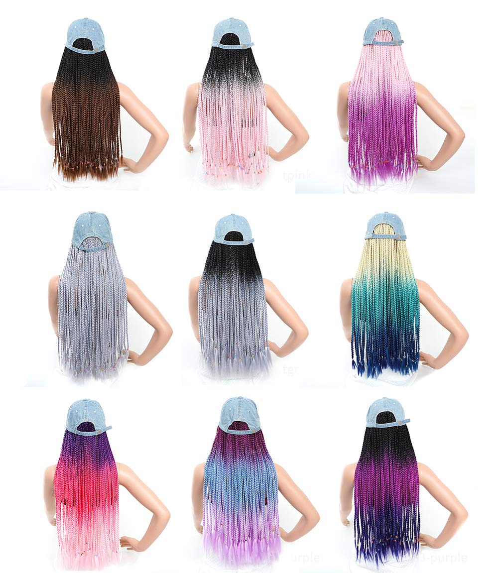 Long Colorful Box Braid Wig with Baseball Cap for Black Women - 16 Colors, 24in/60cm Crochet Hat Wig, Hip Hop Punk Style 90s Party Hair - Perfect for Cosplay, Halloween, and Daily Fashion