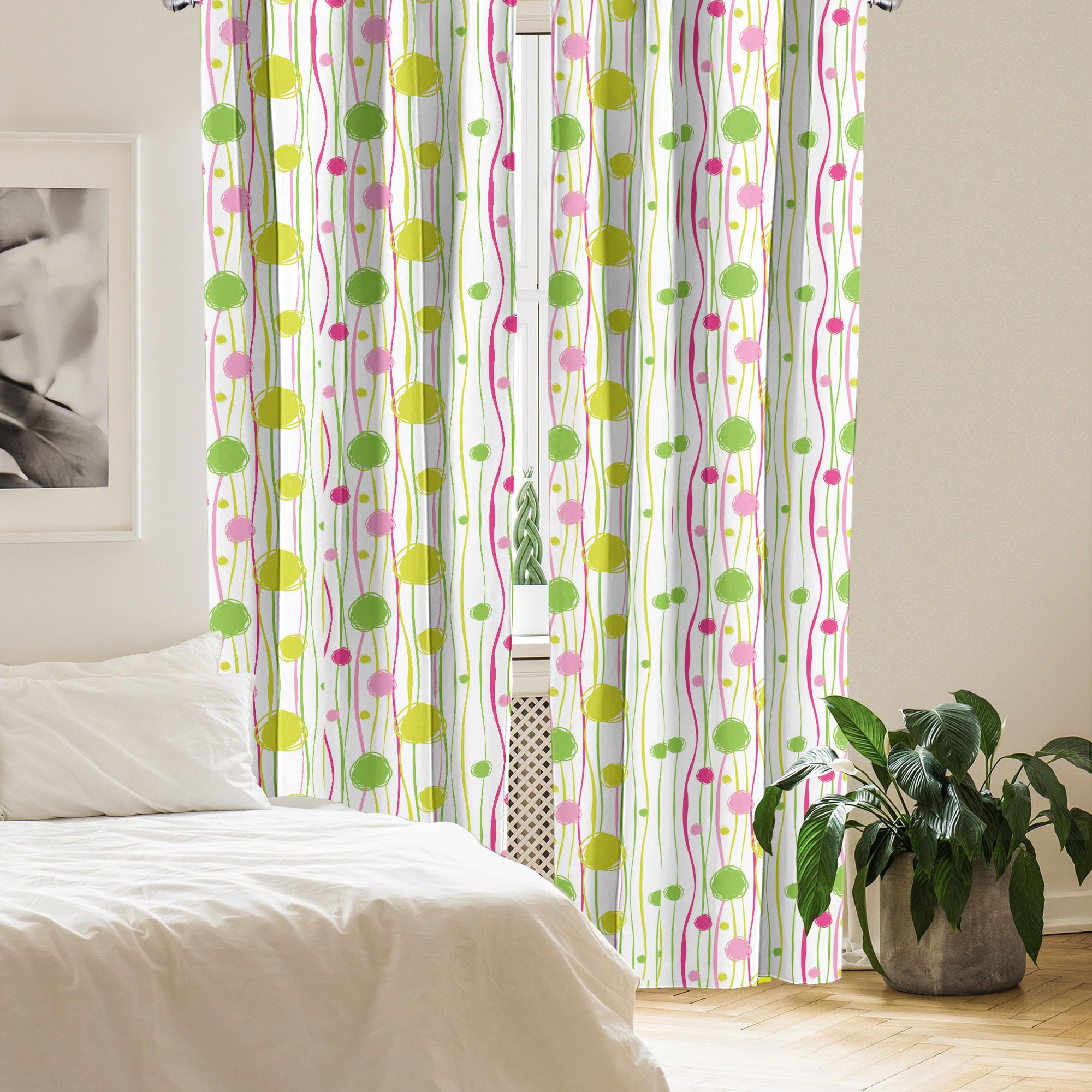 Ambesonne Doodle Style Wavy Stripes & Spots Window Curtains - 2 Panel Set, 28