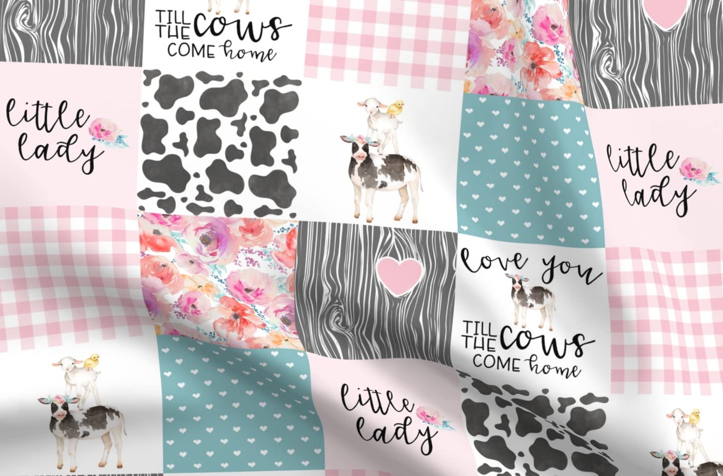 Farm Life Cows Animals Cheater Quilt Fabric - Soft Minky Printed Fabric by The Yard for Baby Blankets, Quilt Backing & Sewing Projects - Perfect for Nursery Decor, DIY Baby Gifts & Plush Toys