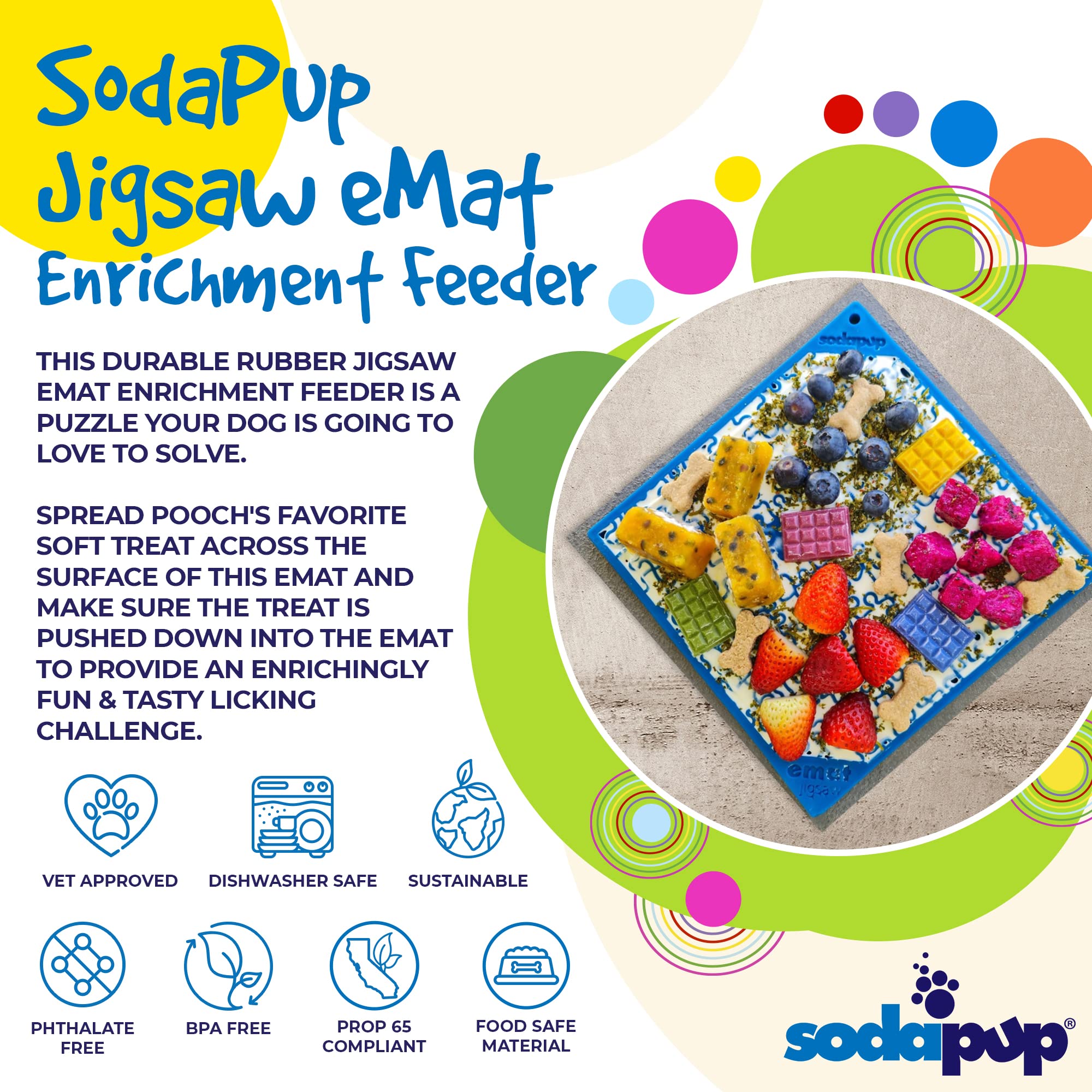 SodaPup Jigsaw eMat – Durable Non-Toxic Dog Lick Mat Feeder for Mental Stimulation, Slow Feeding & Anxiety Relief | Made in USA | Pet-Safe Rubber for Fresh Breath & Digestive Health | Perfect for Bath Time, Grooming & Crate Training