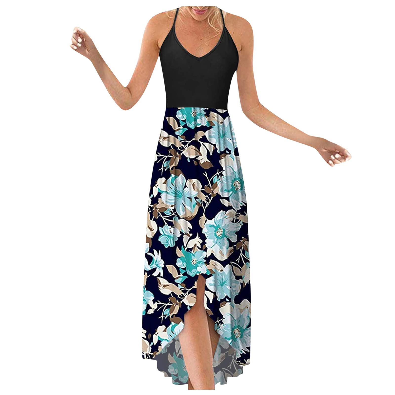 Floral Print Long Sleeveless Maxi Dress for Women - Beach Cover Up, Summer Casual Loose Flowy Dress - Perfect for Vacations, Pool Parties & Boho Outfits