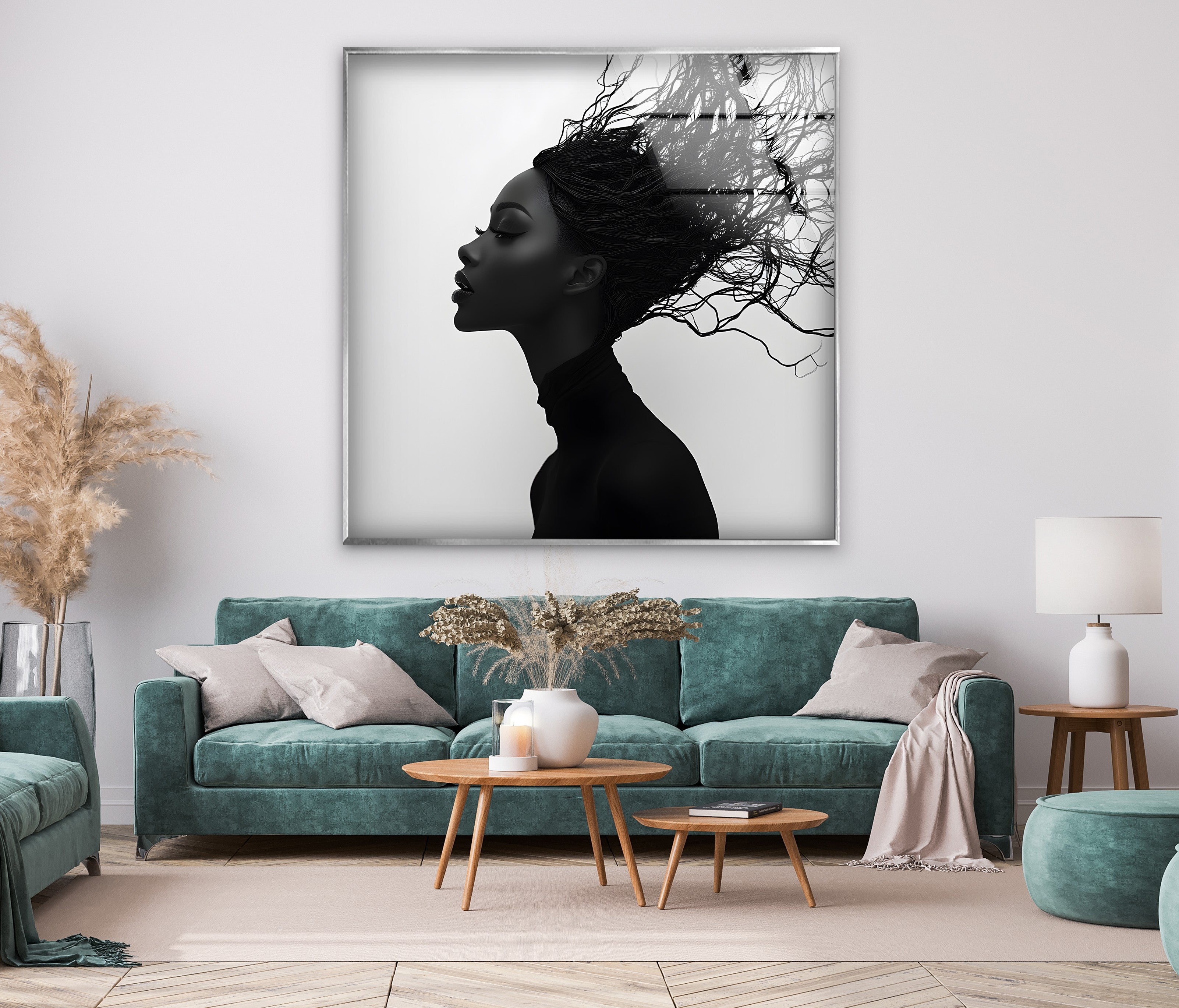Abstract Black & White Portrait Wall Art - Elegant Woman with Flowing Hair Canvas Print for Modern Home & Office Decor | Living Room, Bedroom, Gallery Wall Display