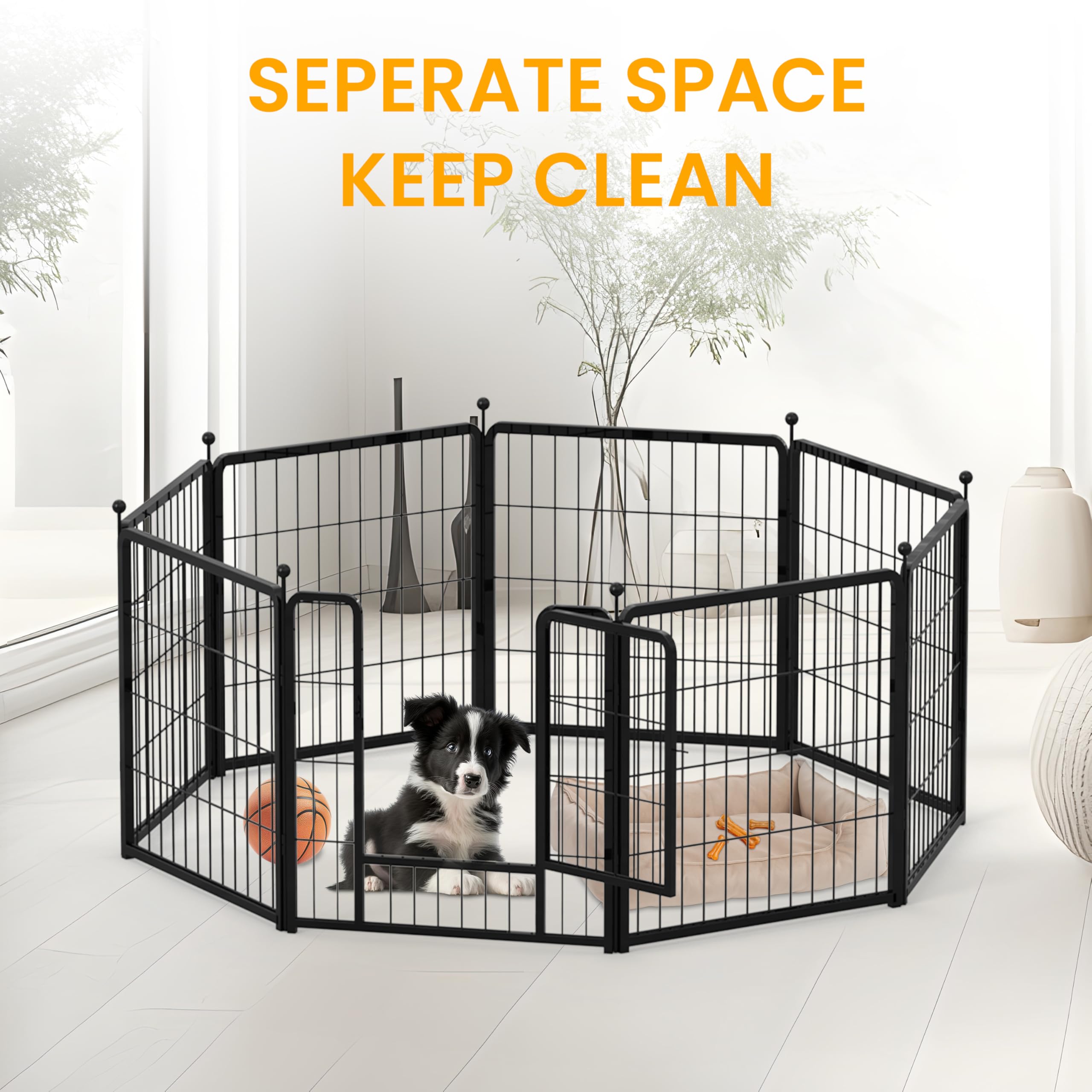 32 Inch 8 Panel Dog Playpen - Portable Indoor & Outdoor Pet Fence for Small & Medium Dogs | Perfect for Camping, Yard, RV, Garden, Travel & Home Use | Durable Black Metal Puppy Pen