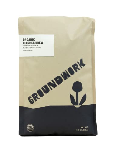 Organic Whole Bean Coffee - Groundwork Certified, B*tches Brew, 5 lb Bag | Premium Dark Roast for Home Brewing, Office Use & Gifts