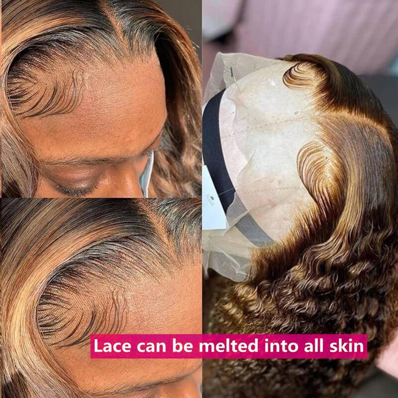 Eullair #4/27 Balayage Highlight Brown Curly Human Hair Wig for Dark Skin | 12-30 Inch | Natural Looking Wavy Curls for Everyday Wear, Cosplay & Special Occasions