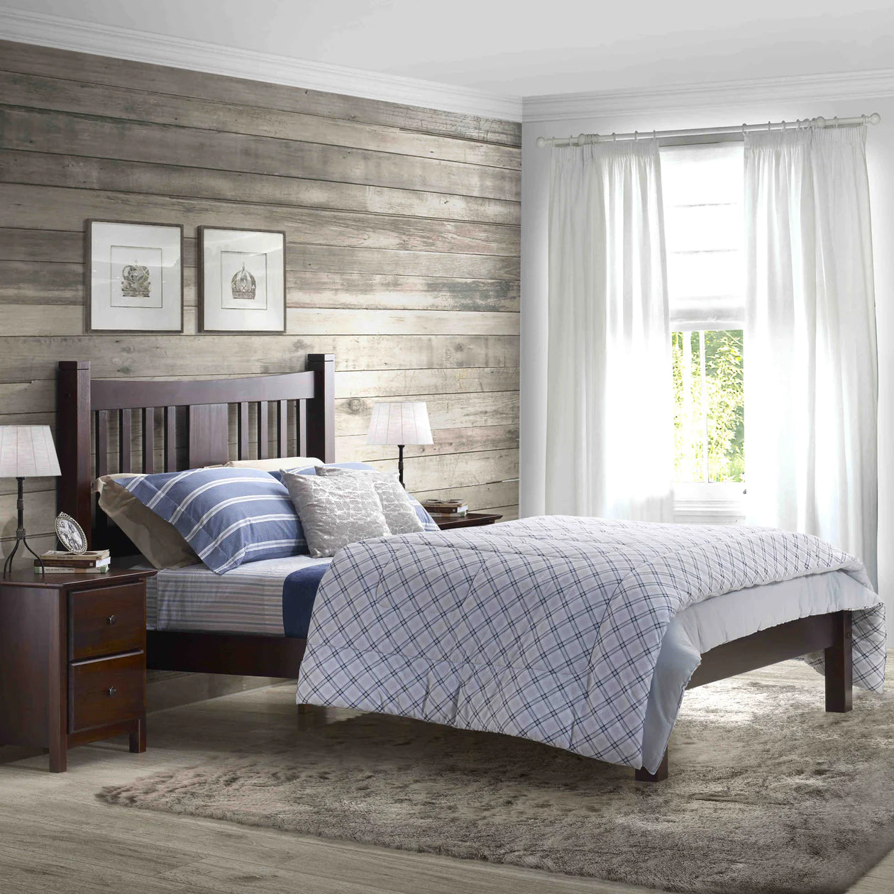5-Piece Shaker Slat Platform Bedroom Set - Queen Size Solid Wood Bed Frame with Nightstands & Dresser - Modern Farmhouse Bedroom Furniture for Home Decor