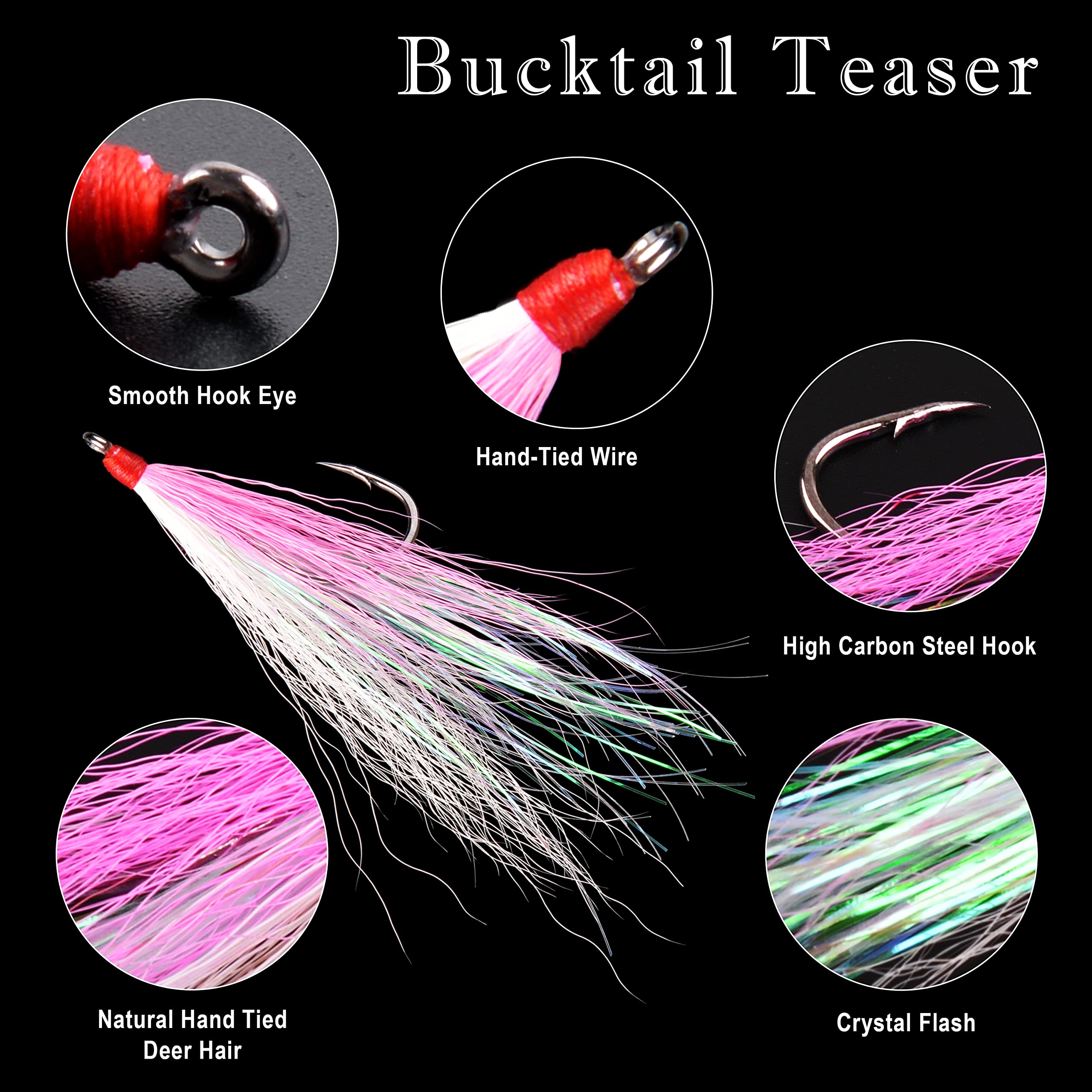 Bucktail Fishing Lures with Hook - 5 Colors for Flounder, Salmon, Trout - Saltwater & Freshwater Use