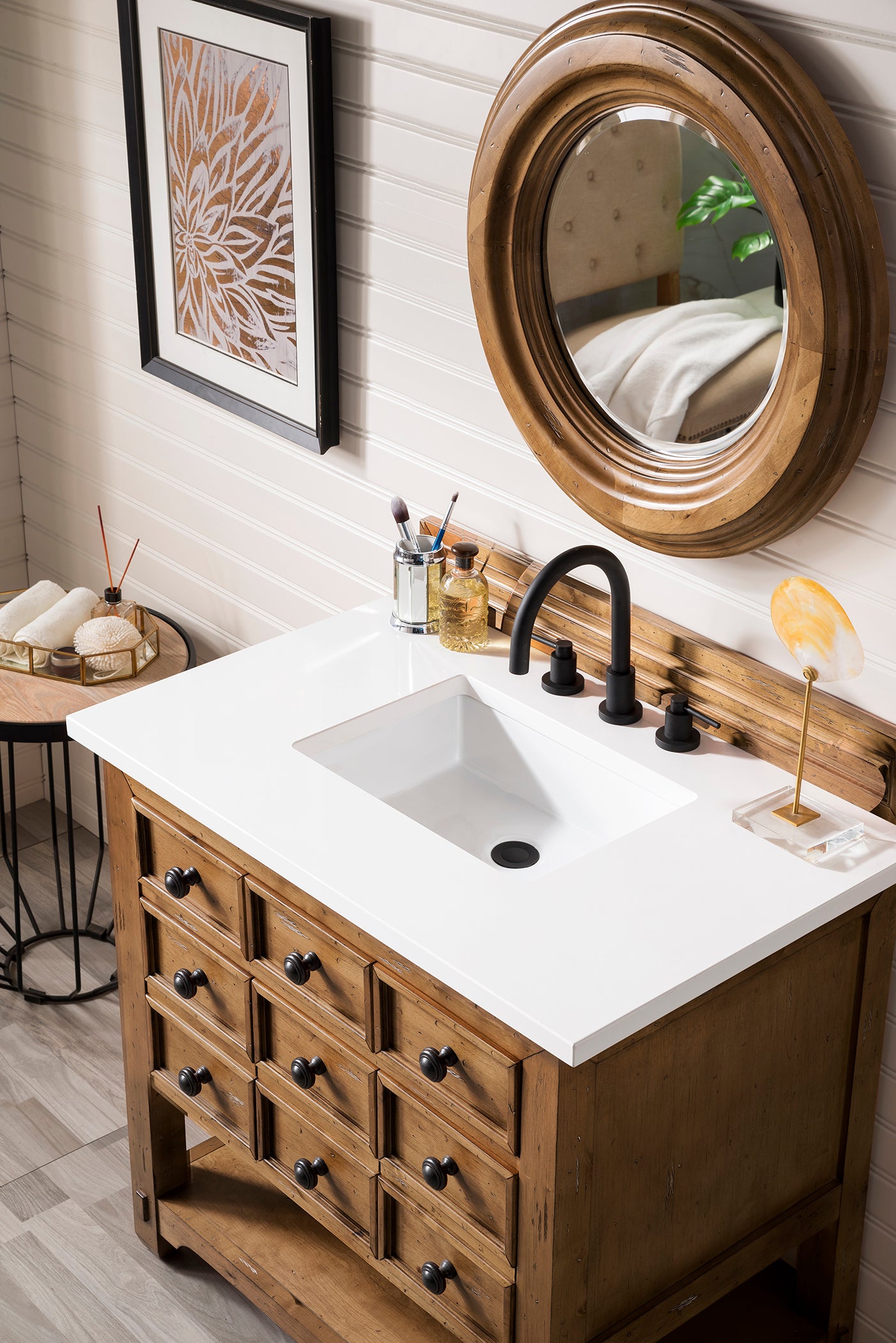 Malibu 36 Inch Single Bathroom Vanity Set with Honey Alder Wood & 3CM White Zeus Quartz Countertop - Perfect for Modern Master Bathroom or Guest Bathroom Remodel