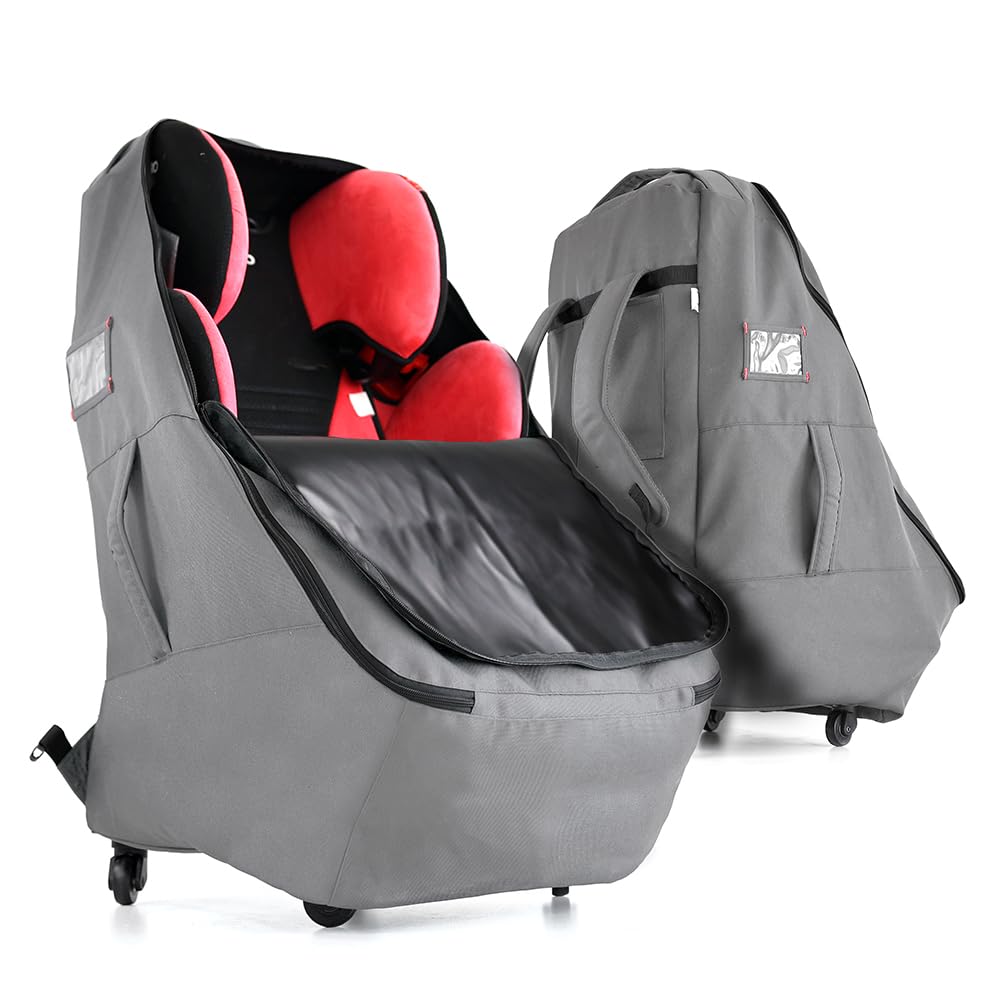 Best Padded Car Seat Travel Bag with Wheels - Airplane Approved, Durable Grey Car Seat Cover for Easy Transport - Perfect for Air Travel, Road Trips & Storage