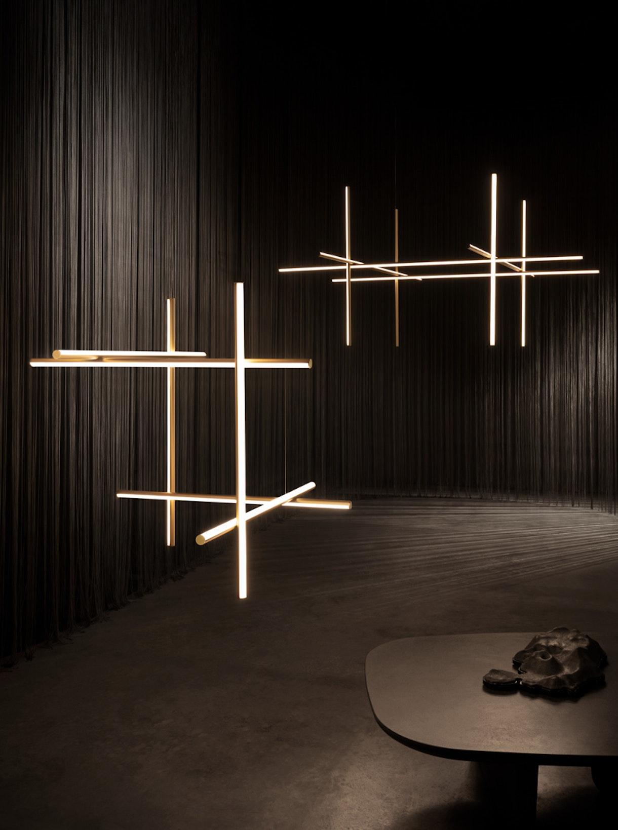Modern Gridline Linear Chandelier - Sleek LED Pendant Lighting Fixture for Dining Room, Kitchen Island & Contemporary Home Decor