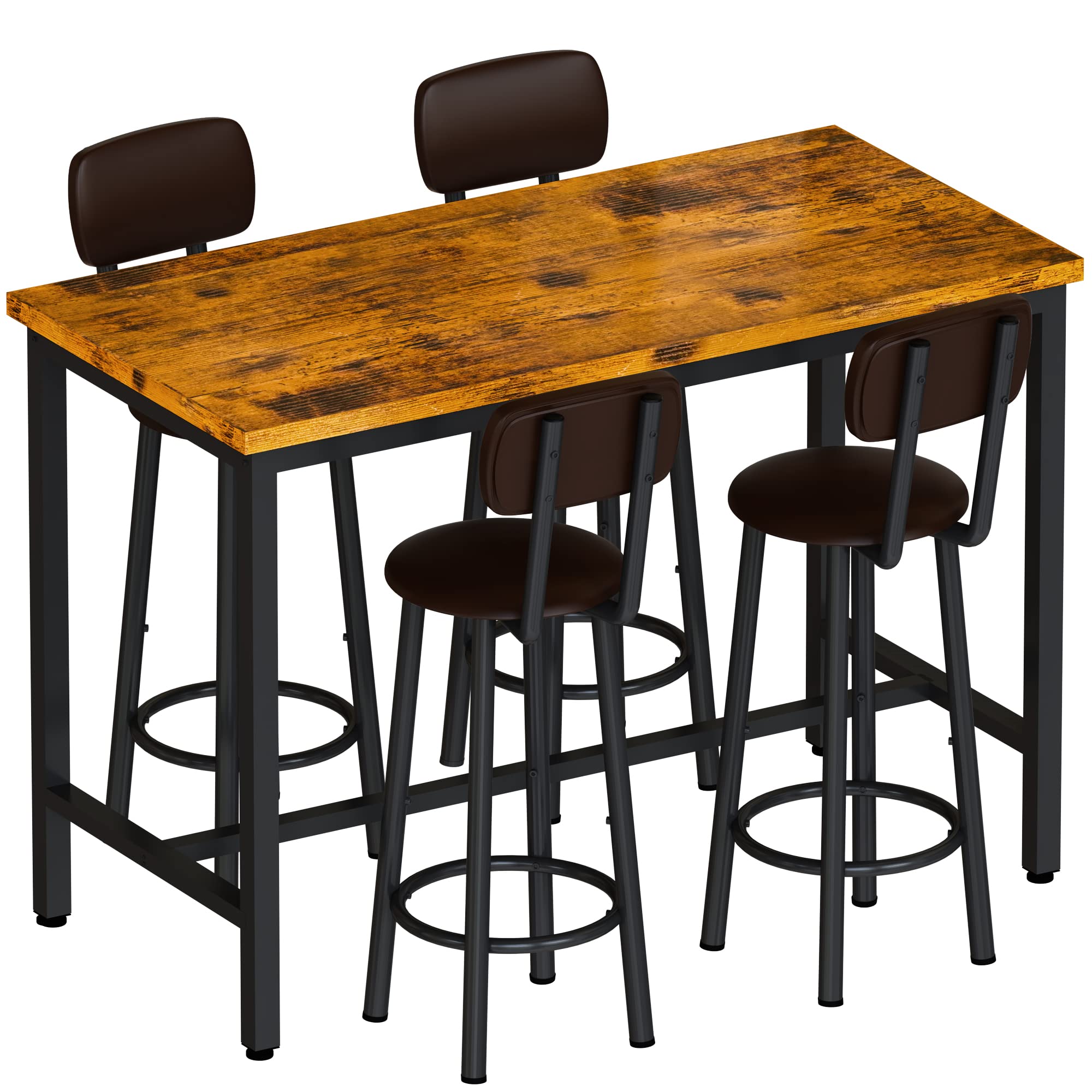 **Industrial Counter Height Dining Table Set for 4 with PU Upholstered Stools - Rustic Brown Kitchen Pub Table for Small Spaces, Restaurants & Home Use | Perfect for Compact Kitchens, Breakfast Nooks & Entertaining**