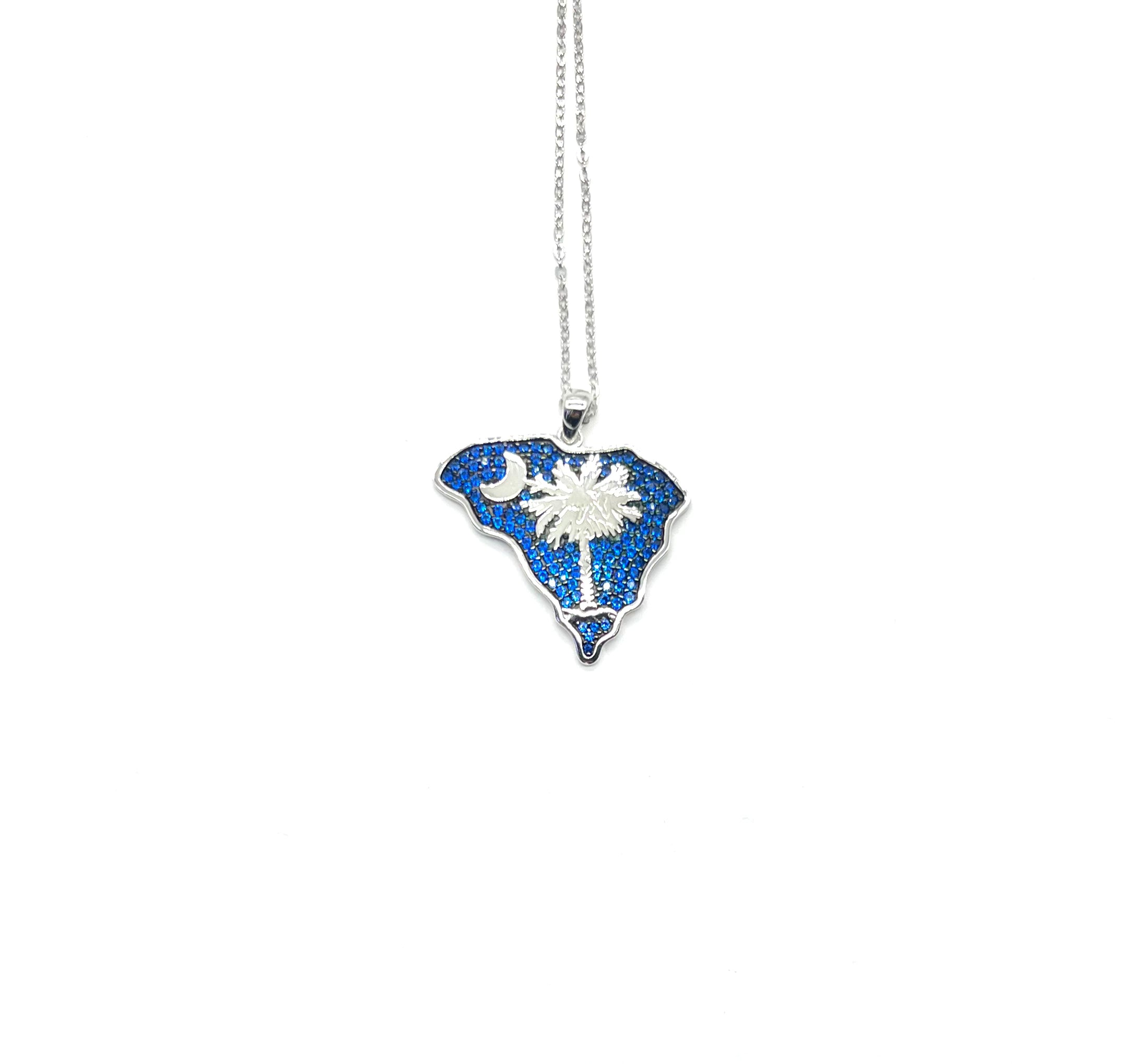South Carolina Sterling Silver Necklace with Blue Cubic Zirconia - Perfect for Gifts, Travel Souvenirs & State Pride Jewelry