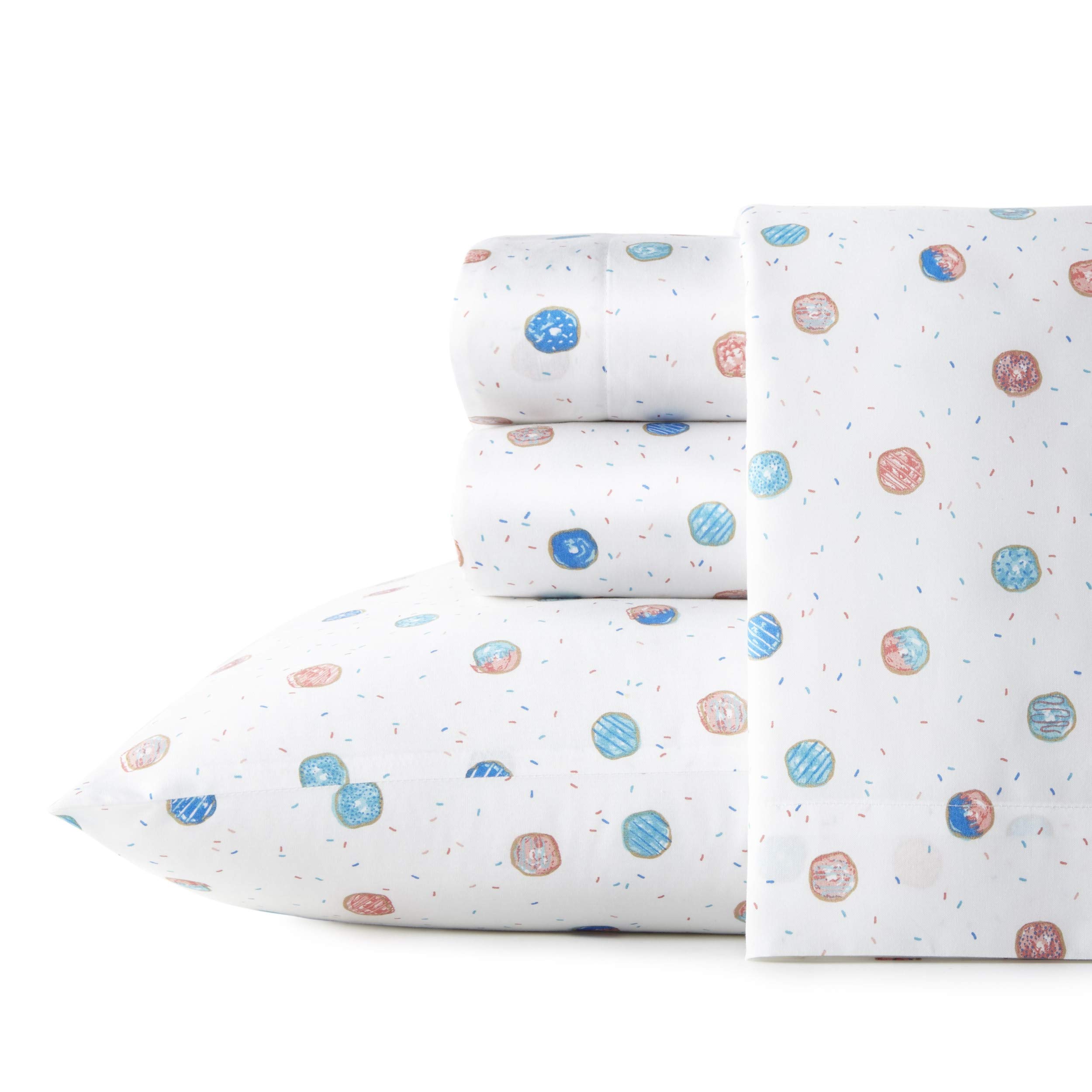 Poppy & Fritz Queen Size Cotton Percale Bed Sheet Set - Crisp & Cool Polka Donuts Print - Breathable Luxury Bedding for Hot Sleepers - Perfect for Master Bedroom, Guest Room & Dorm
