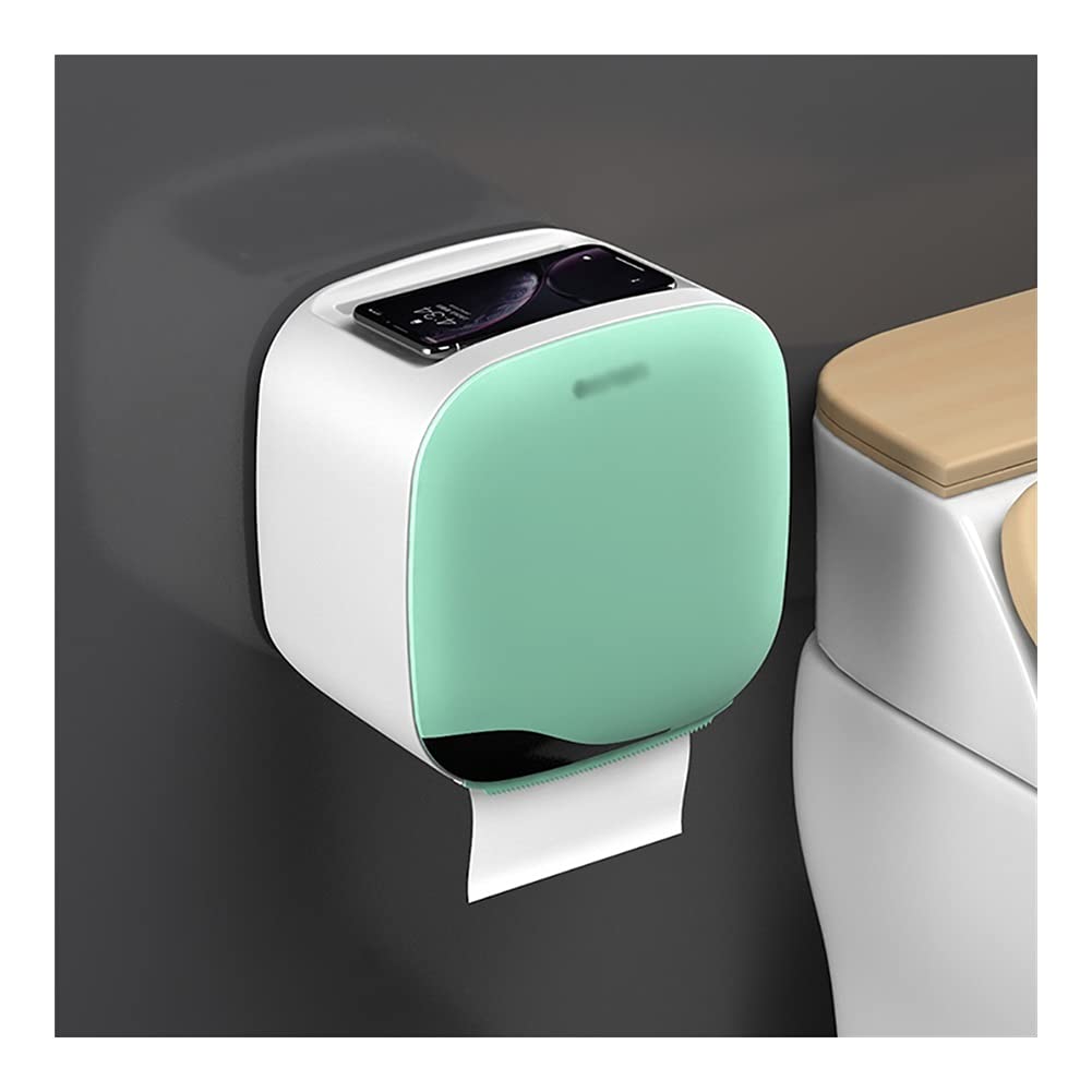 Waterproof Wall Mounted Toilet Paper Holder - Adhesive Bathroom Tissue Box Storage for Toilet Roll & Facial Tissues (Green) - Perfect for Small Bathrooms, RVs & Space-Saving Home Organization