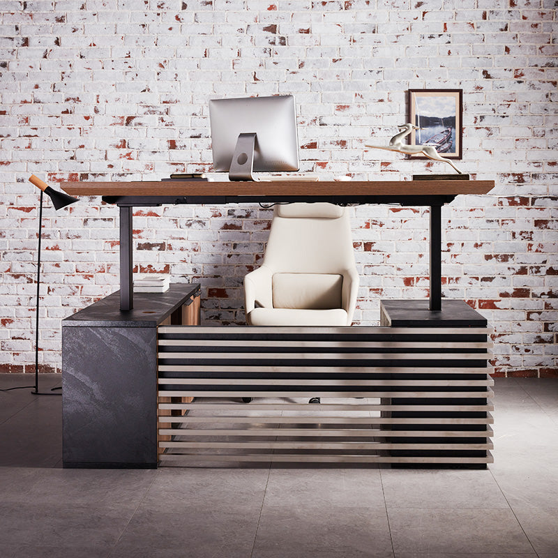 Premium Electric Height Adjustable Sit Stand Desk with Right Return - 1.8M Warm Oak & Black Frame | Home Office & Workspace Ergonomic Standing Desk Solution