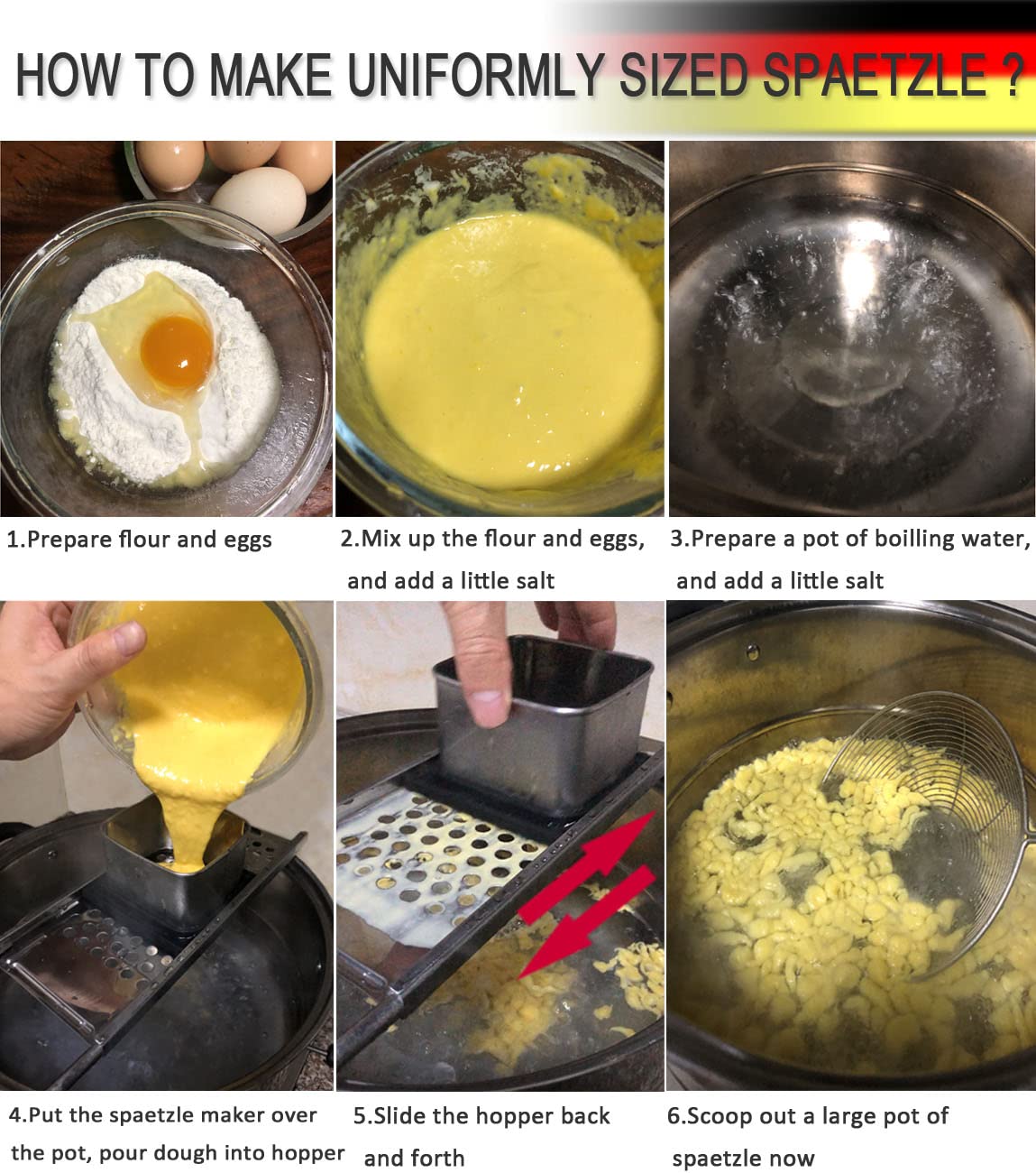 Premium Stainless Steel Spaetzle Maker - Traditional German Egg Noodle Press with Comfort Grip Handle | Homemade Pasta & Dumpling Kitchen Tool for Quick Meals & Family Cooking