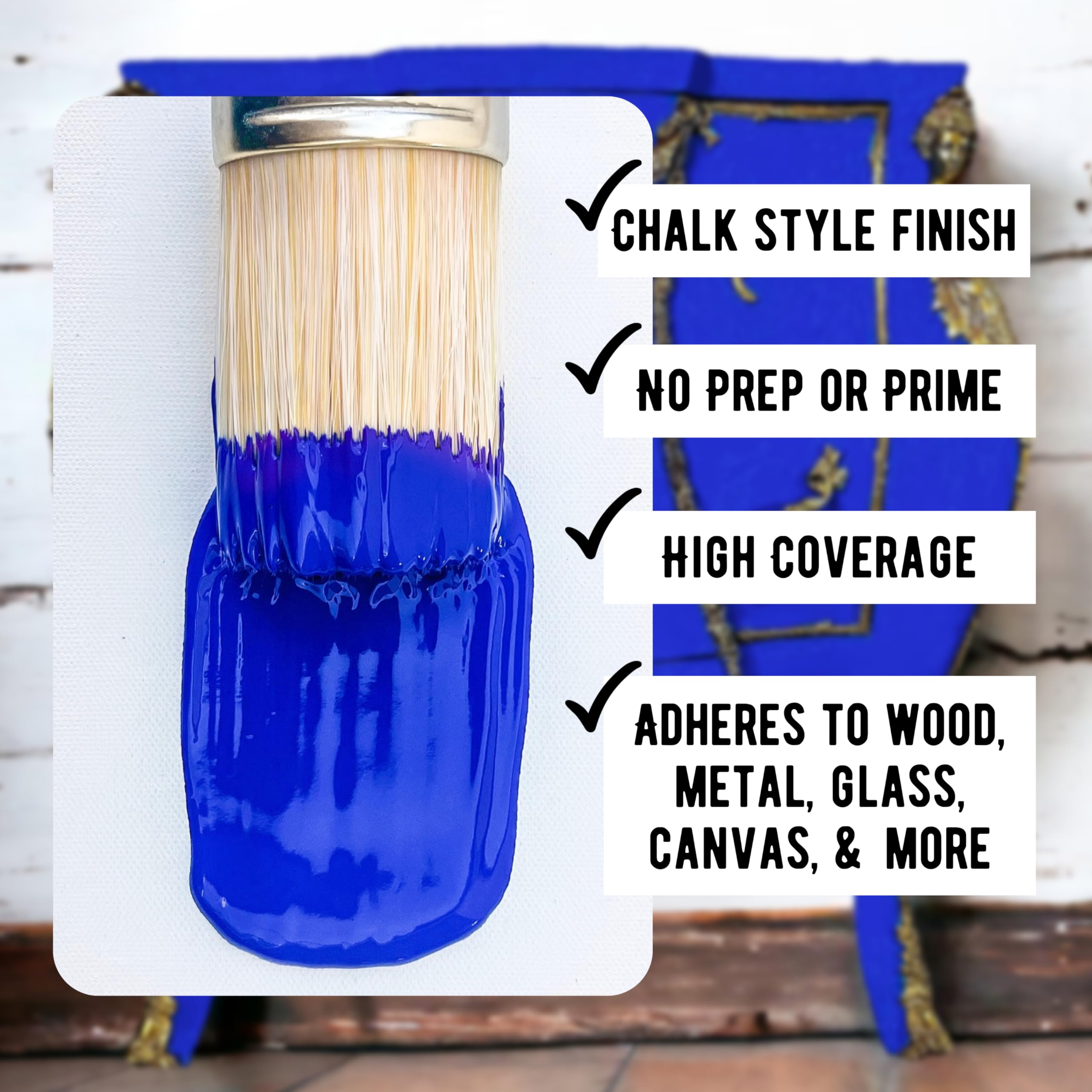 Premium Matte Cobalt Blue Chalk & Clay Paint - 8oz for Furniture, Wood DIY Projects & Home Décor | Non-Toxic Artist & Crafter Paint | Perfect for Shabby Chic Furniture, Cabinets & Crafting Projects