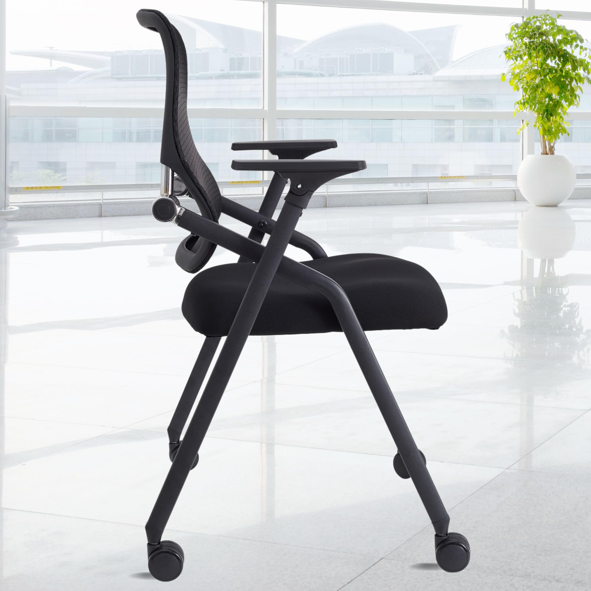 10 Pack Stackable & Foldable Conference Room Chairs with Lumbar Support & Armrests - Ergonomic Mesh Office Chairs for Meetings, Training, Reception Areas - Perfect for Conference Rooms, Home Offices & Event Spaces