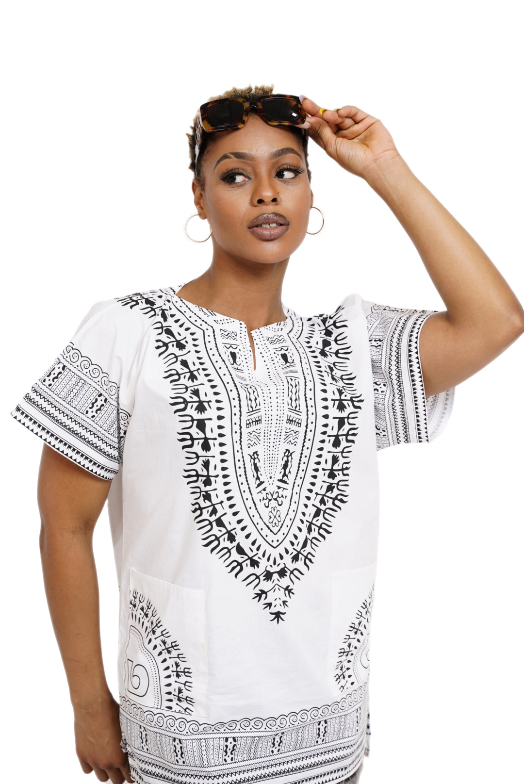 African Print Dashiki Shirt for Men & Women | White Unisex African Tunic | Festival Wear, Cruise Outfit, Concert Attire | DP3830M | Perfect for Cultural Events, Beach Vacations & Summer Parties