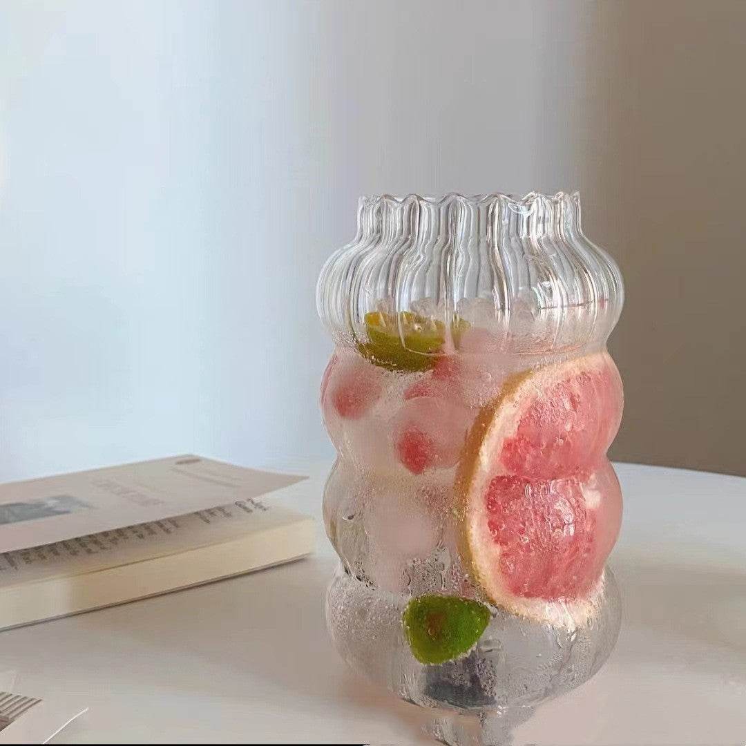 Vintage Style Glass Tumbler - 16oz Insulated Drinking Cup with Lid & Straw - Retro Aesthetic for Coffee, Iced Tea & Smoothies - Perfect for Home, Office & Outdoor Use