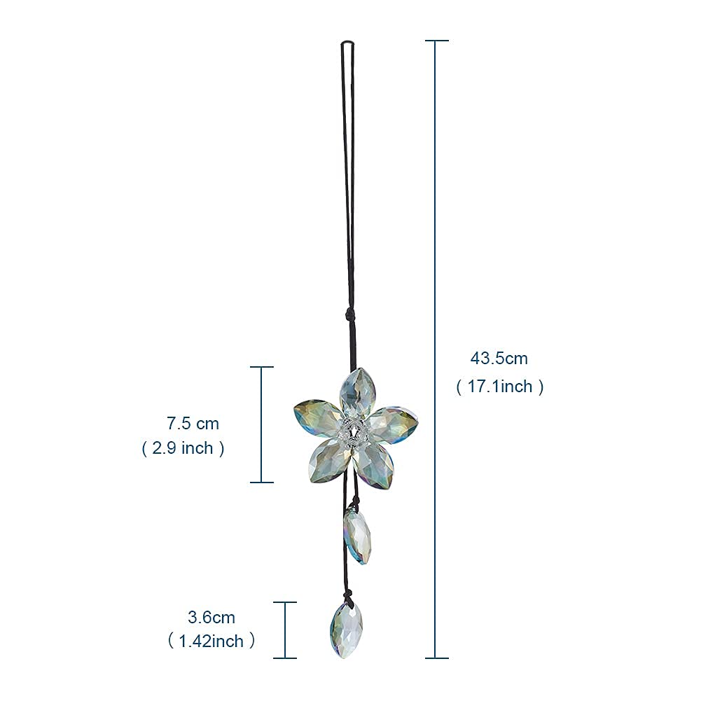 Crystal Flower Car Rear View Mirror Hanging Ornament - Green Crystal Sun Catcher Car Charm, Lucky Car Pendant for Auto Interior Decoration, Perfect for Daily Commute and Road Trips