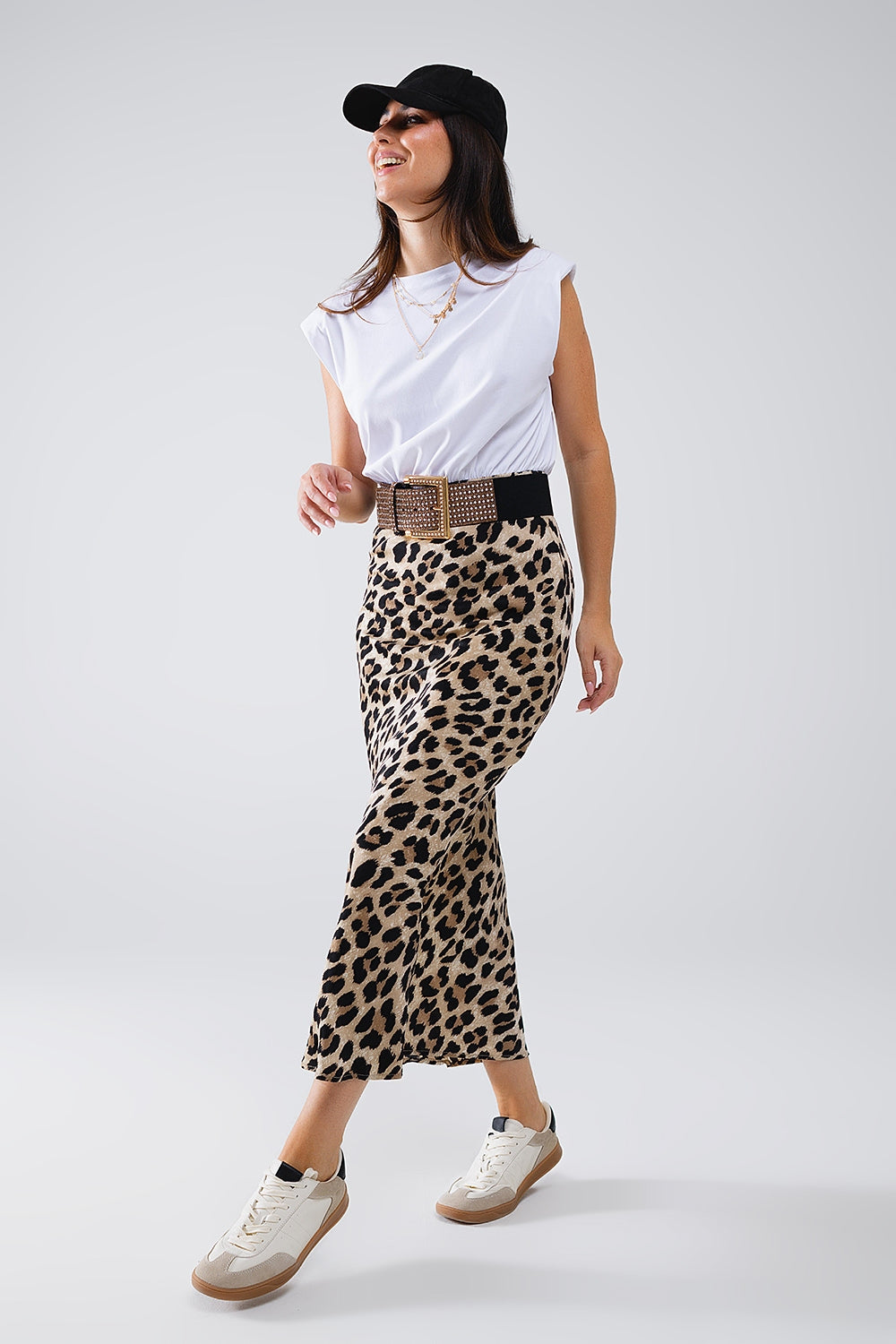 Leopard Print Satin Midi Robe - Women's Elegant Contrast Loungewear for Home Relaxation & Spa Days