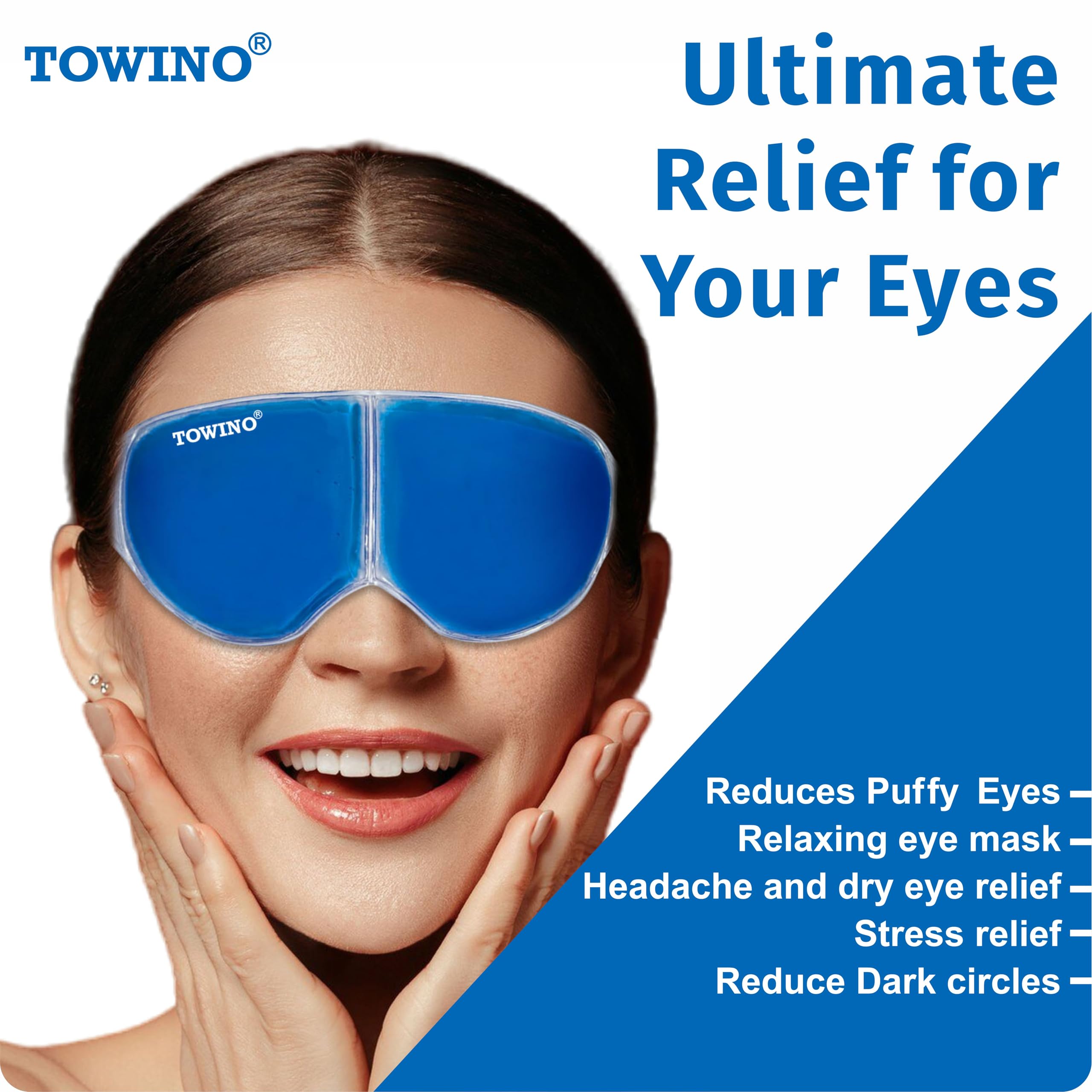 TOWINO CARE® Cooling Gel Eye Mask for Dark Circles, Puffy Eyes & Dry Eyes Relief - Reusable Eye Patches for Pain, Redness & Relaxation - Sleep Mask for Women & Men (Pack of 2) - Perfect for Travel, Work & Nighttime Use