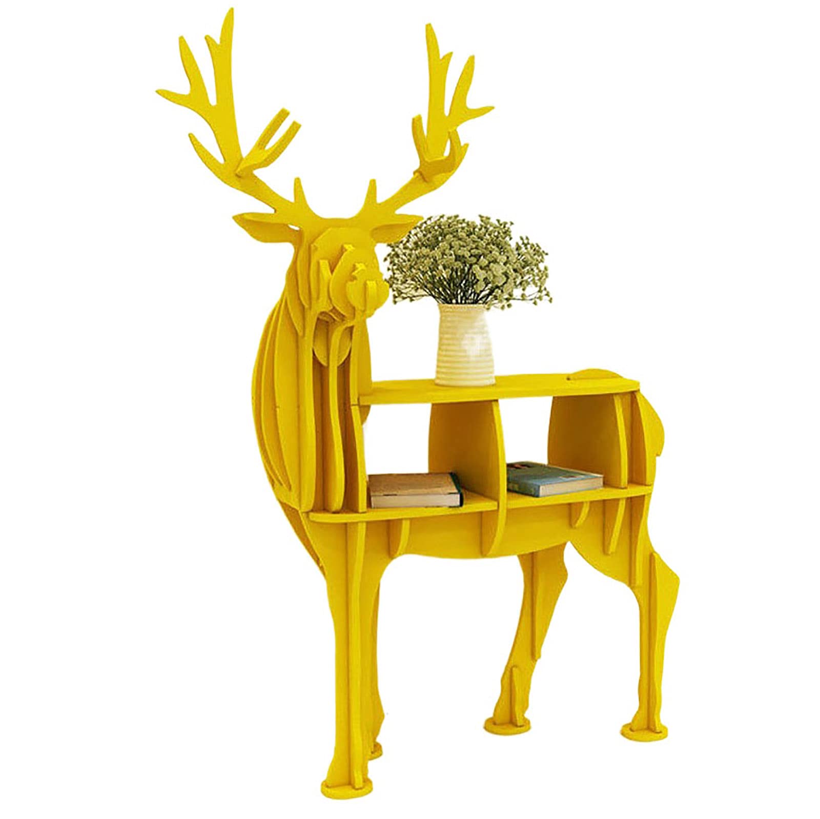 QTQHOME Wooden Kids Bookshelf - Cartoon Deer Shaped Book Rack, Colorful Children's Bookcase for Nursery & Playroom, Study Stable Toddler Book Storage Organizer (Yellow, Small 46x85cm/18x33in) - Perfect for Kids' Bedroom, Classroom & Daycare Book Display