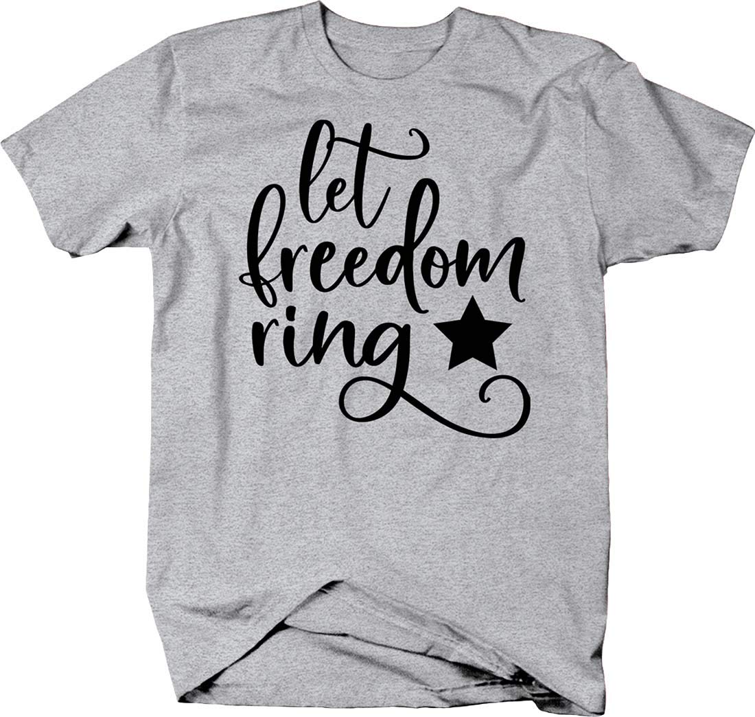 Let Freedom Ring Star Cursive USA Patriotic T-Shirt for Men - Comfortable Cotton American Flag Tee for 4th of July, Veterans Day & Patriotic Events