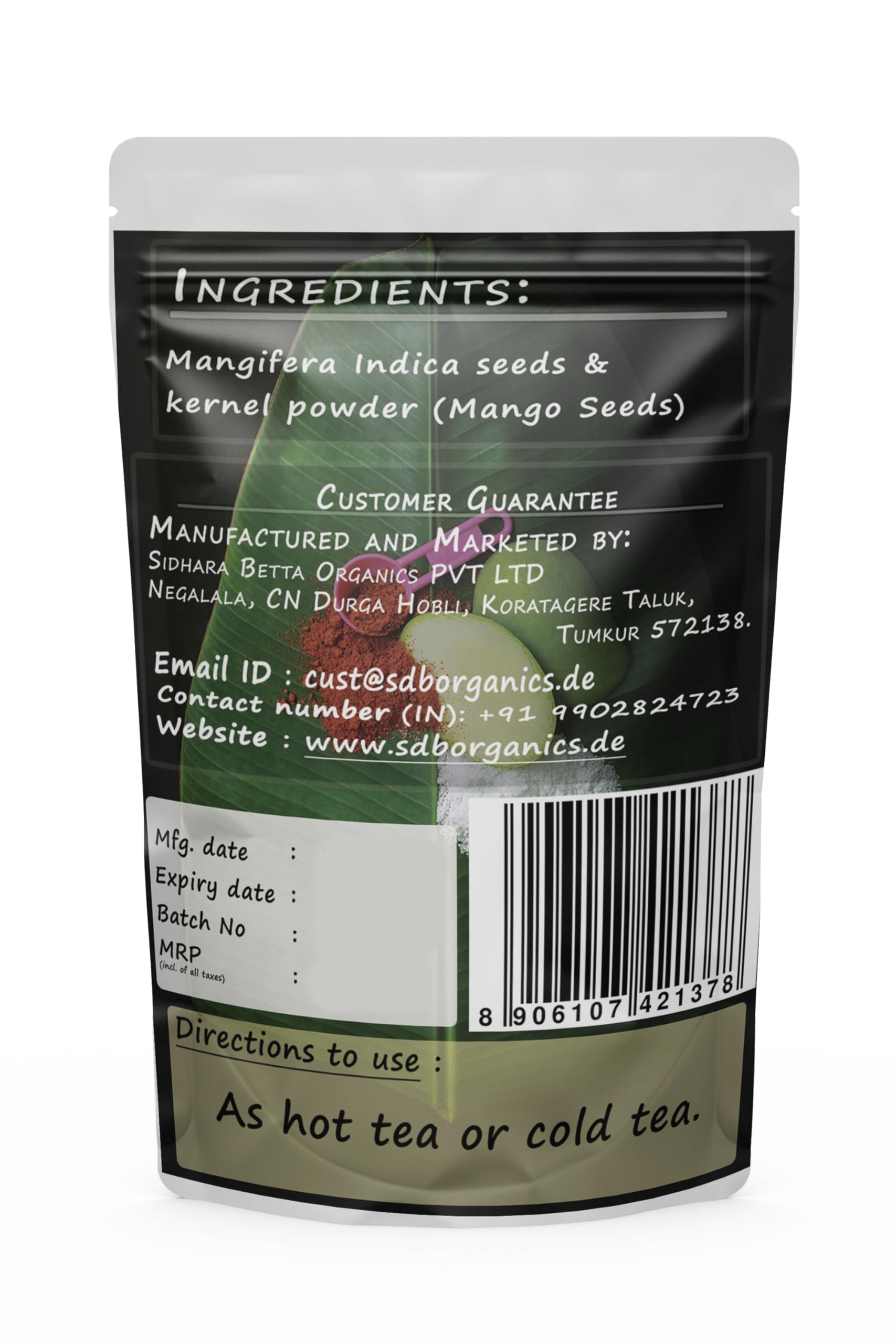 SIDHARA BETTA HERBALS Pure Mangifera Indica Seeds & Kernel Powder | 100% Natural Mango Seed & Kernel Powder | Pack of 1 | for Skin Care, Hair Growth & Ayurvedic Remedies