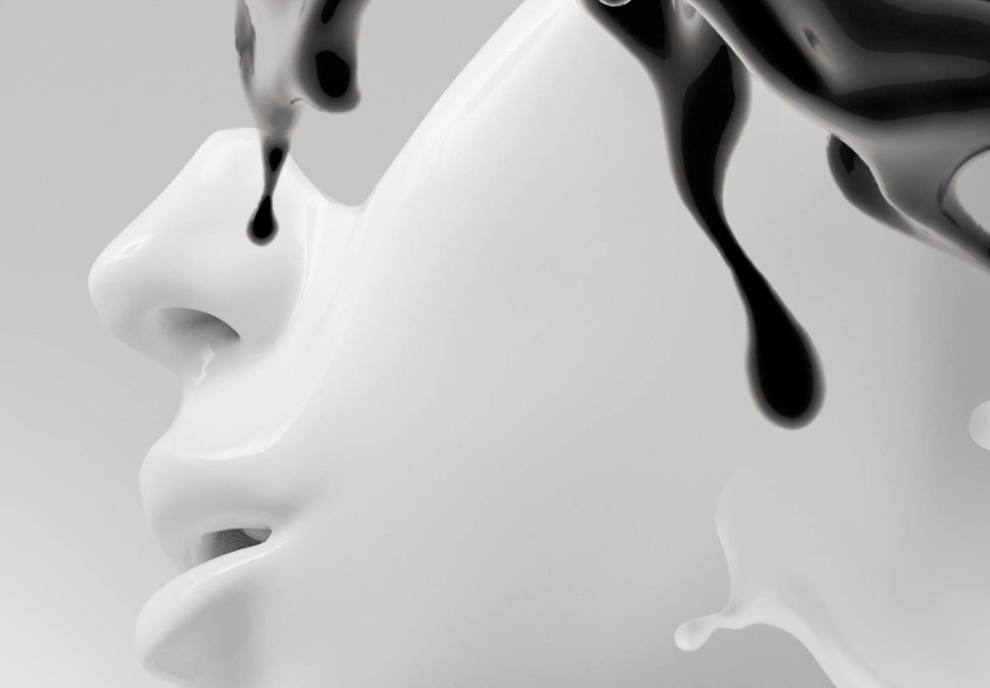 Artgeist Framed Canvas Wall Art Print - Coffee & Milk Love Abstract Couple Faces Black White Painting (35x24 inches) - Perfect for Living Room, Bedroom & Office Decor