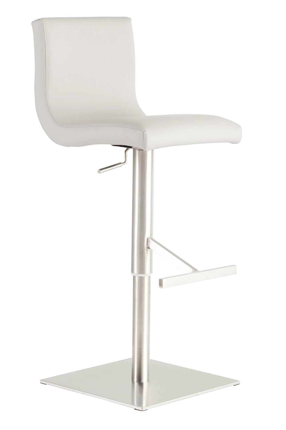 Scott Adjustable Bar Stool - Gray Leather Seat with Brushed Stainless Steel Base - Perfect for Kitchen Islands, Home Bars & Modern Dining Areas