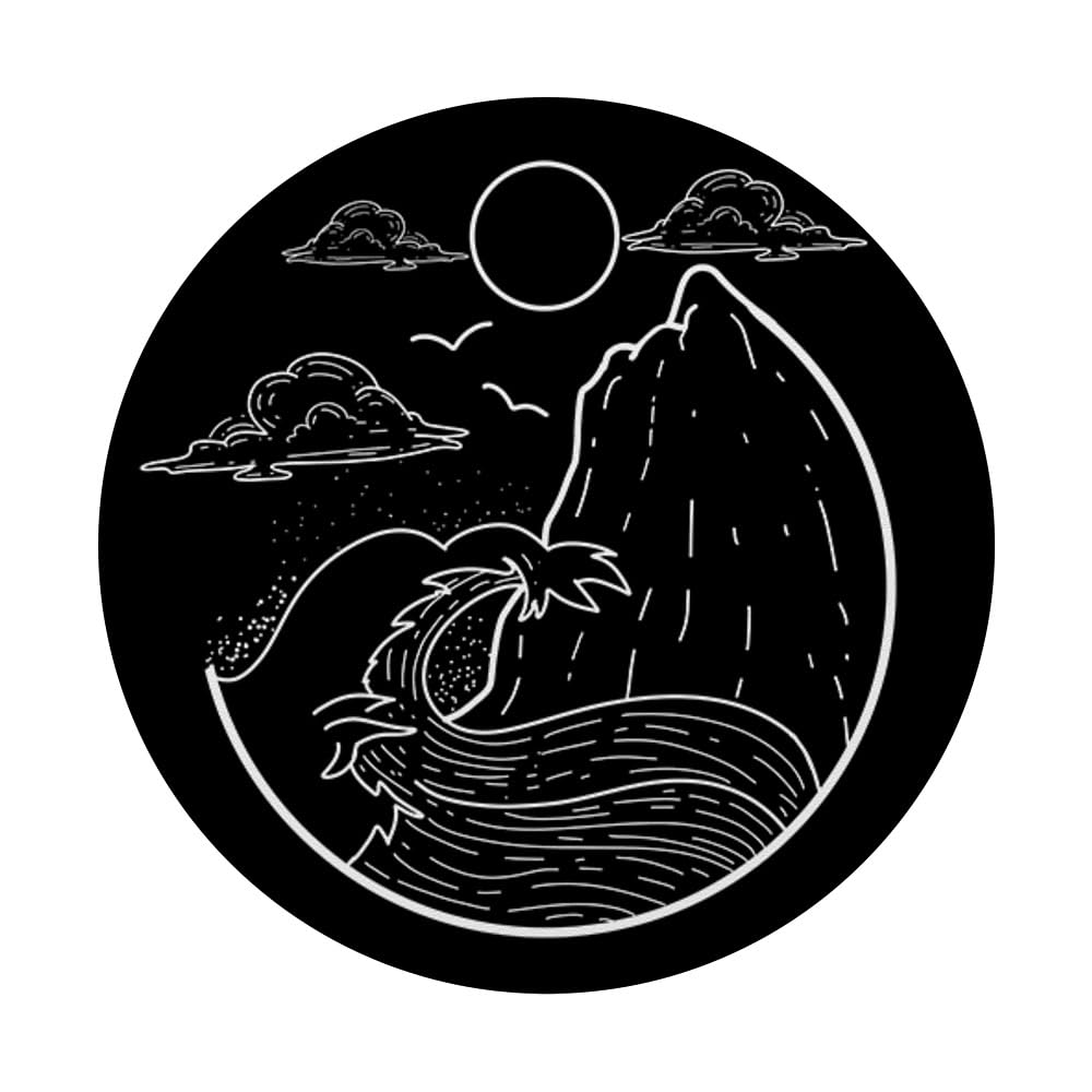 Minimalist Wave Retro Beach Surfing PopSocket - Swappable PopGrip for Phone & Tablet - Perfect Surfer Gift for Vacation, Travel & Summer Adventures