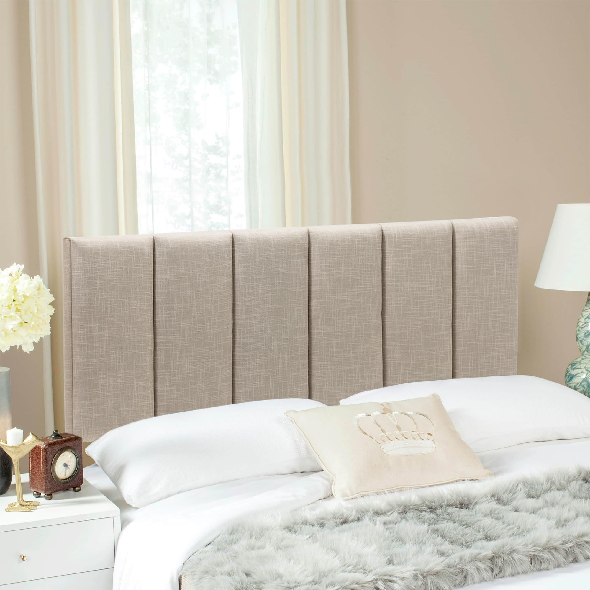 Aklaus Modern Adjustable Upholstered Fabric Queen Size Bed Headboard in Oatmeal - Perfect for Bedroom Decor, Guest Rooms & Master Suites