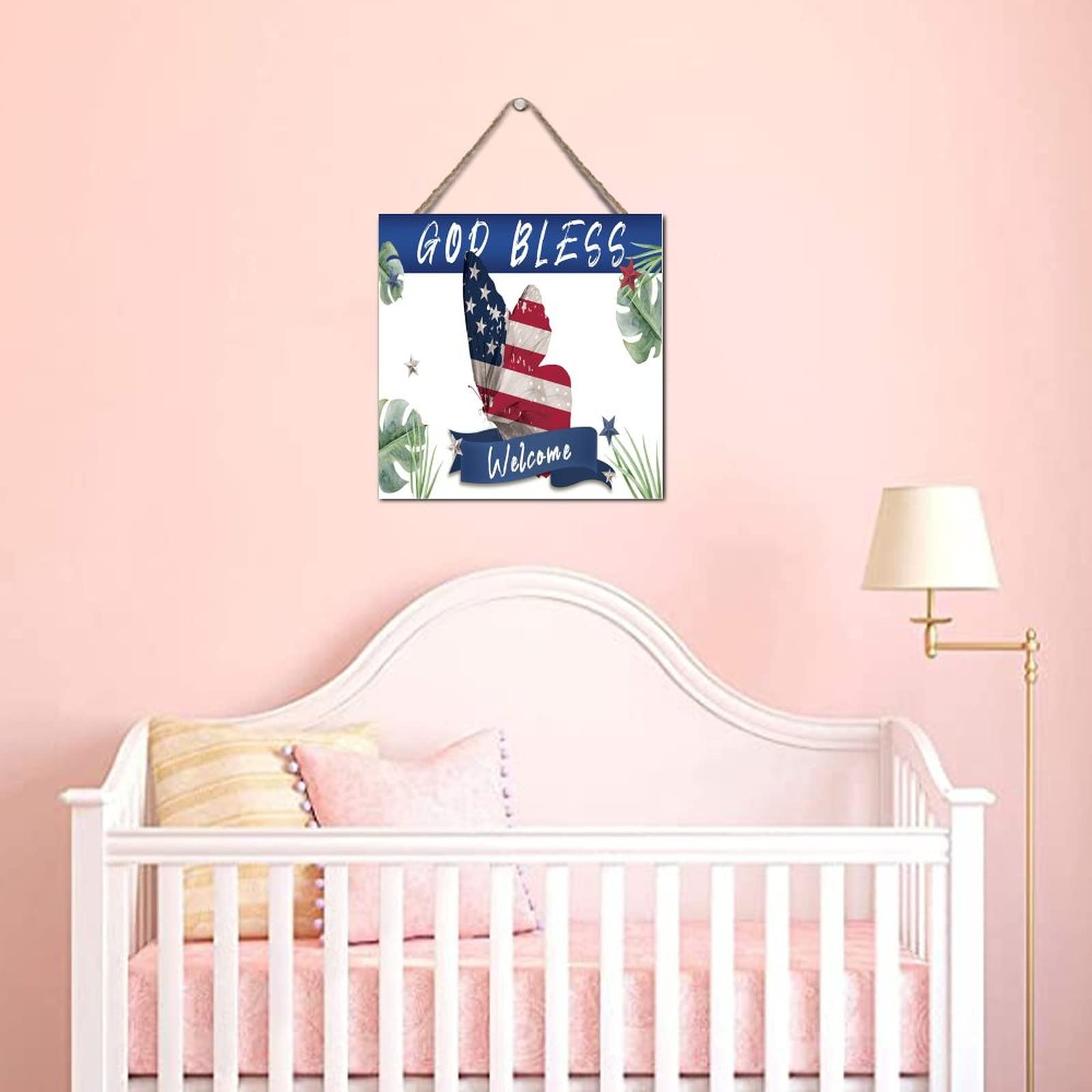American Flag Wooden Plaque - Patriotic Butterfly Decor with 'God Bless America' Engraving | Rustic Farmhouse Wall Art, 4th of July Independence Day Gift | Perfect for Front Door Decor, Country Home, Barn Accent & Patriotic Holiday Displays