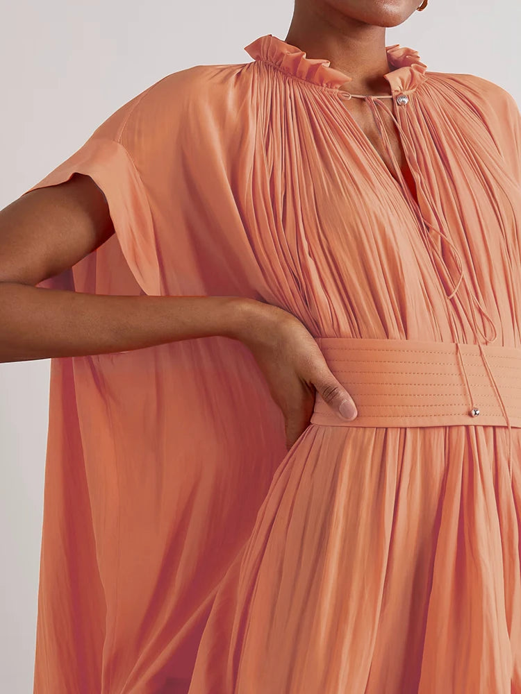 Women's Asymmetrical High Waist Pleated A-Line Mini Dress - Round Neck Short Sleeve Summer Casual Dress for Date Night, Party & Vacation