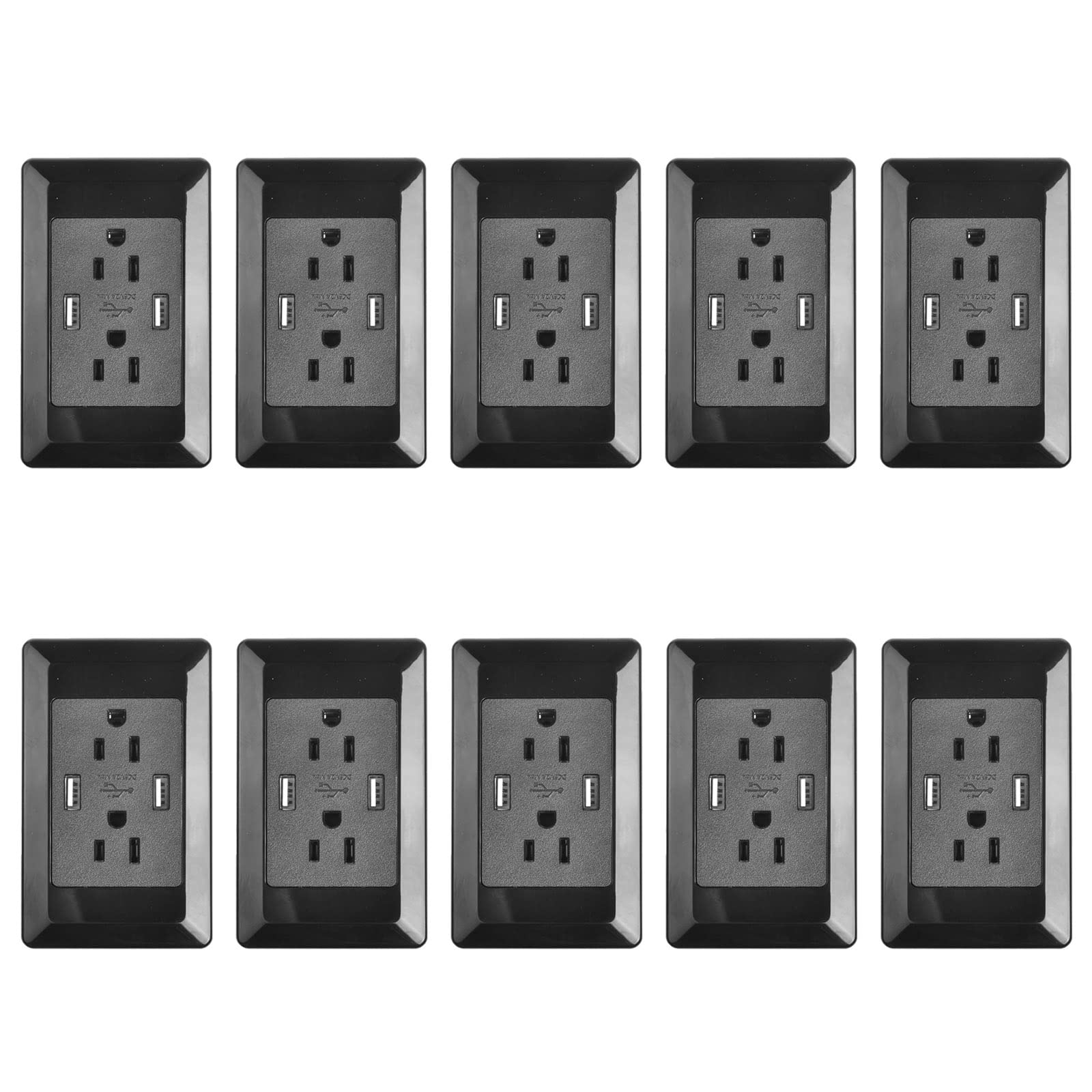 NineLeaf 10 Pack Outlet with USB - High Speed 15A USB Wall Charger Electrical Receptacle with Wall Plate (2.0A, Black) - Perfect for Home, Office & Travel Charging Needs